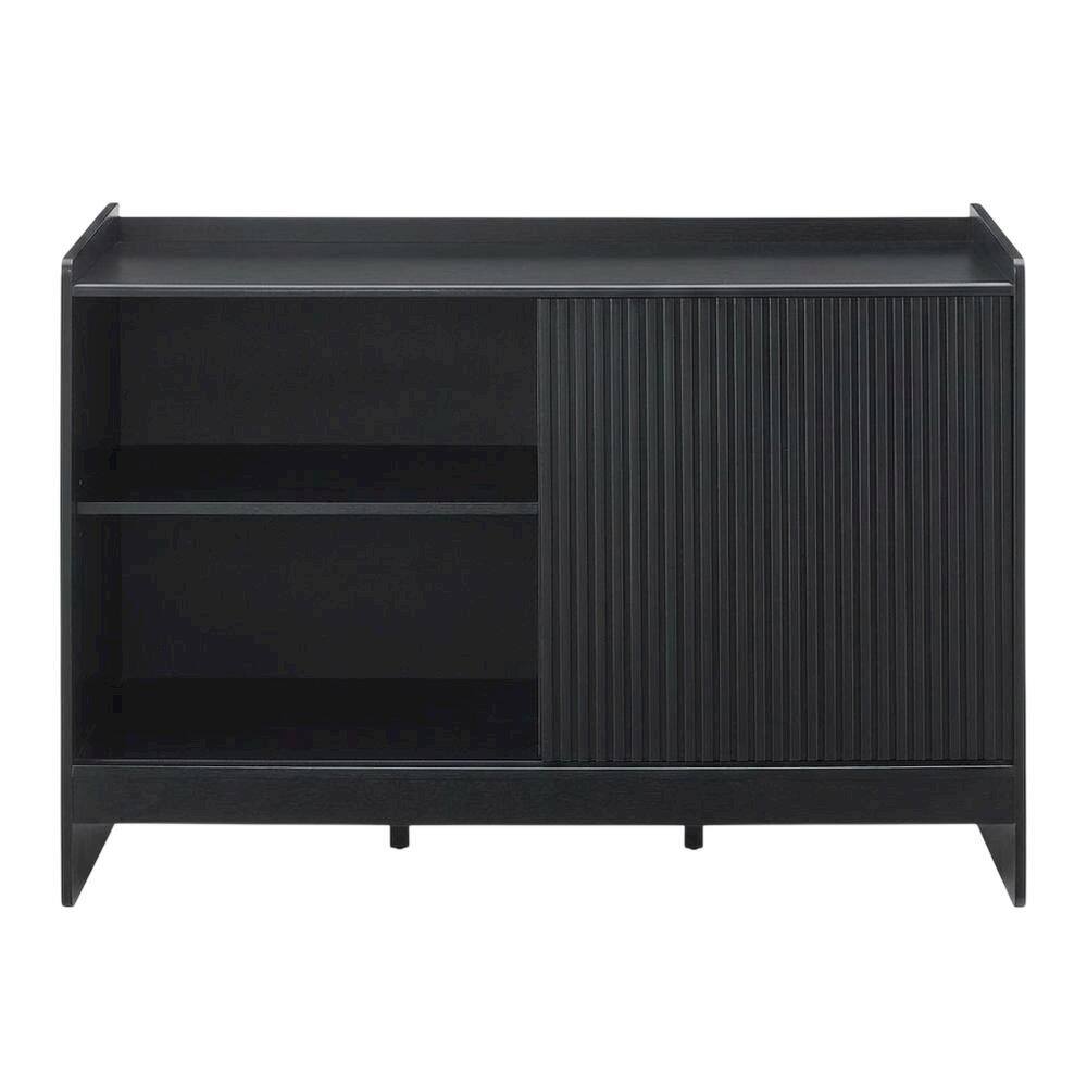 Angle. FurniFact - Solid Wood Record Player Cabinet with Vinyl Storage for Entertainment Centers - Black.
