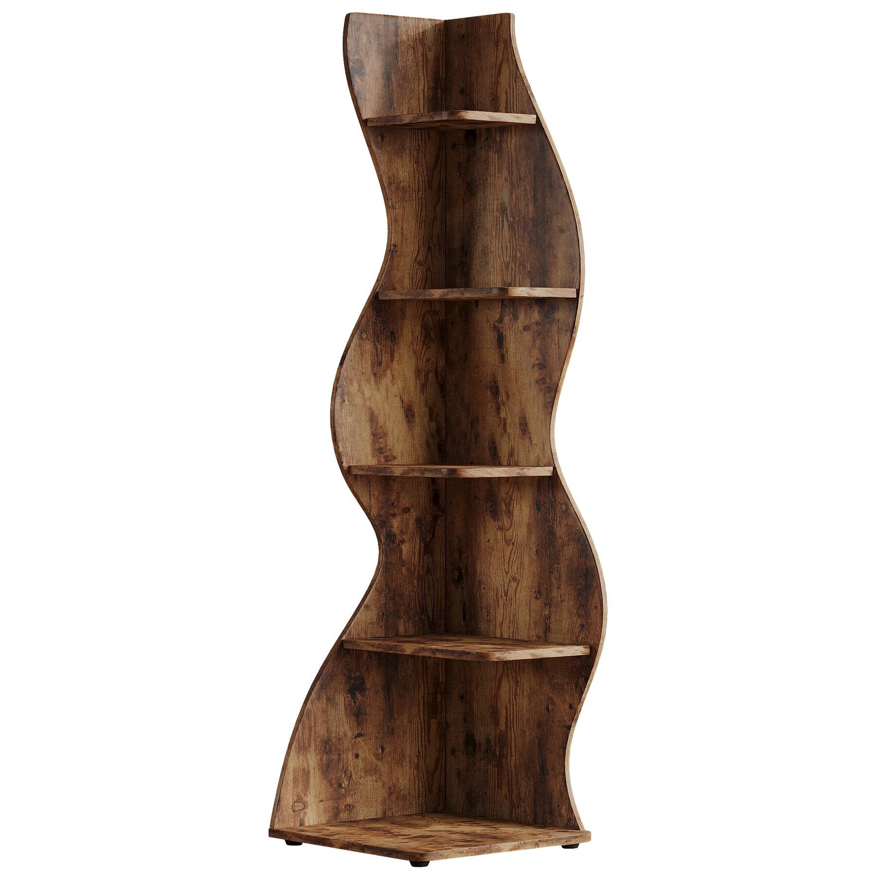 Alt View 4. Tribesigns - Corner Bookshelf with Storage Shelves and Book and Decor Display for Living Room - Dark Brown.