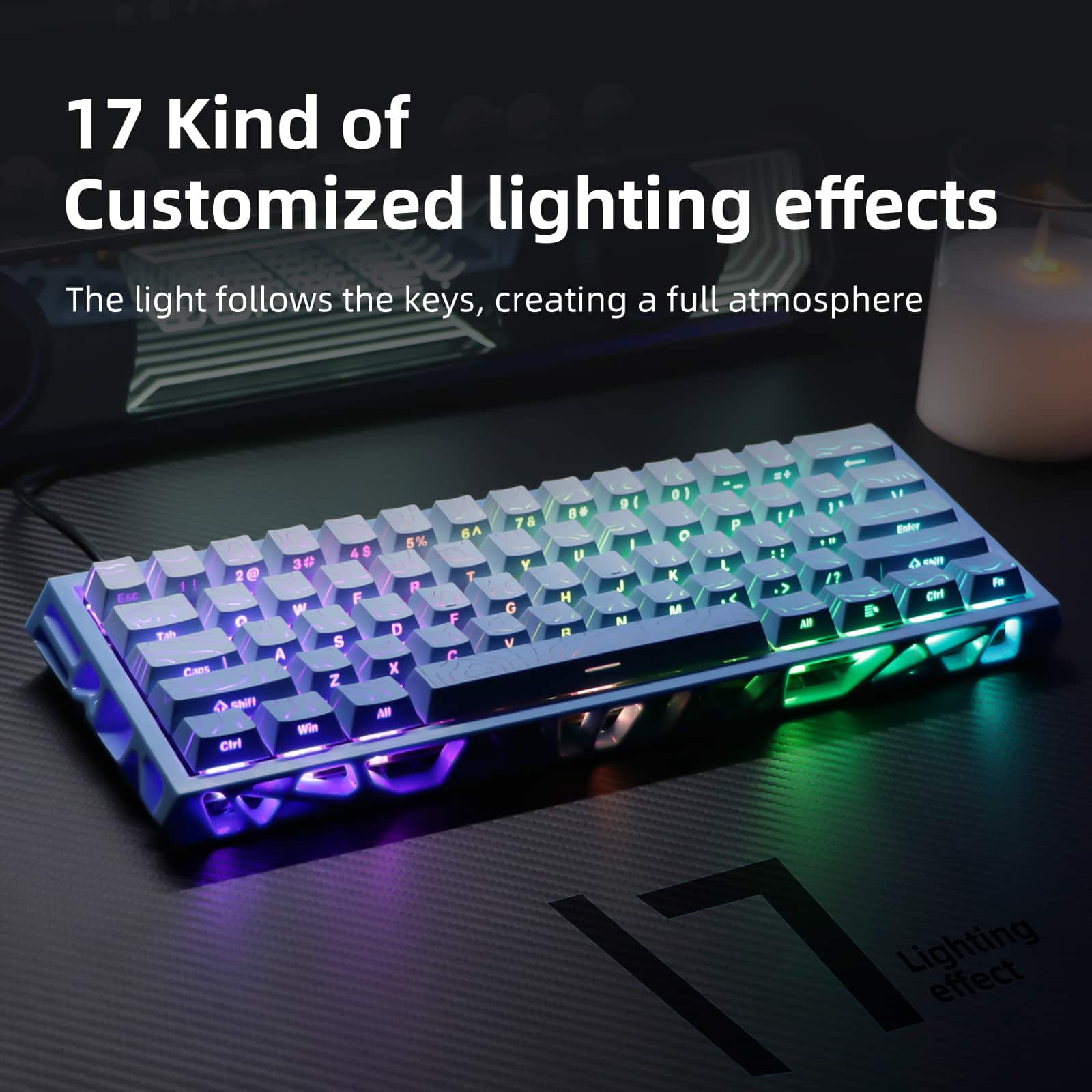 Loheer - 60% Mechanical Gaming Keyboard, Hot-Swappable Red Switch, Hollow RGB Design for PC Gamers - Blue