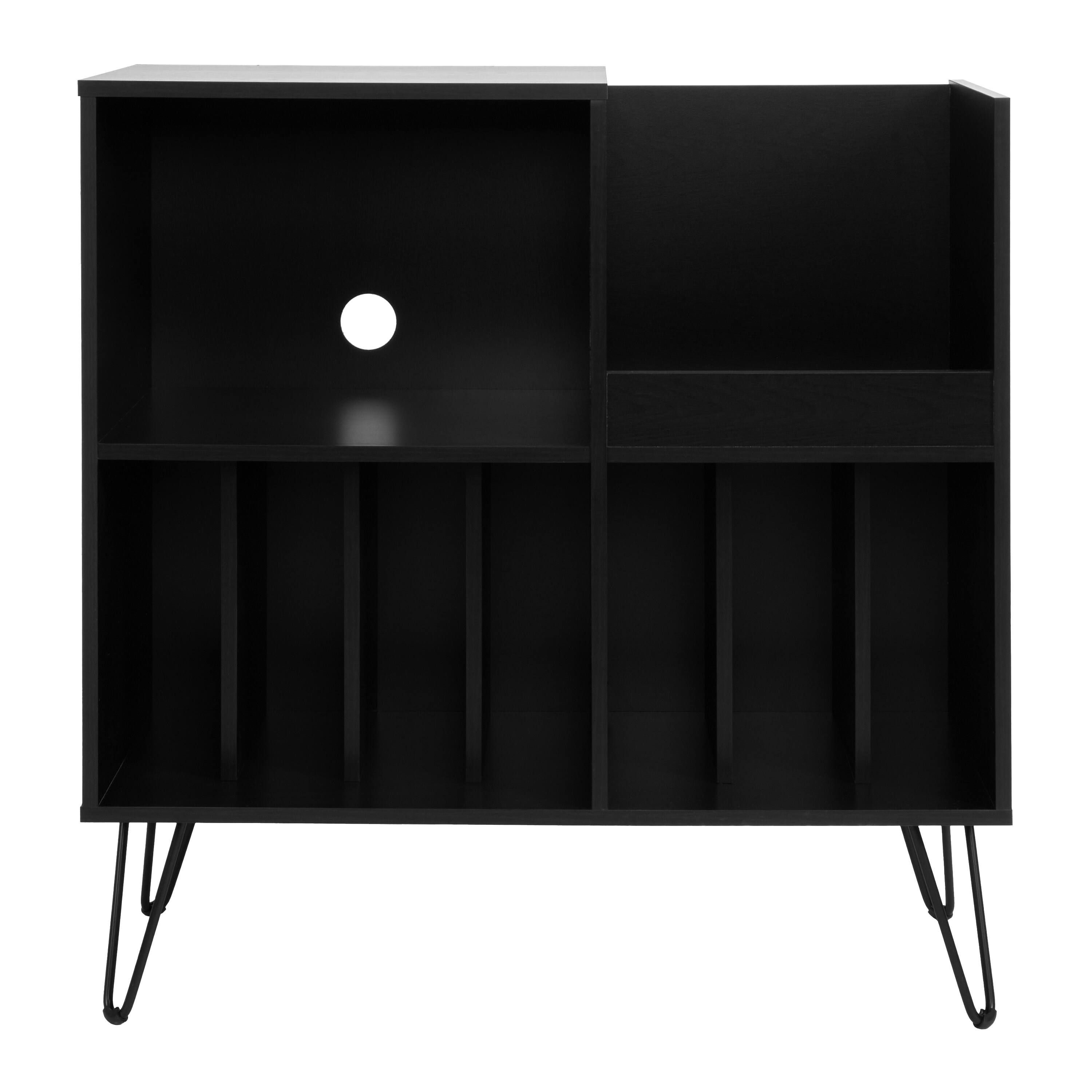 Front. CorLiving - CorLiving Vintora Large Black Engineered Wood Open Shelved Turntable Media Stand - Black Ravenwood.