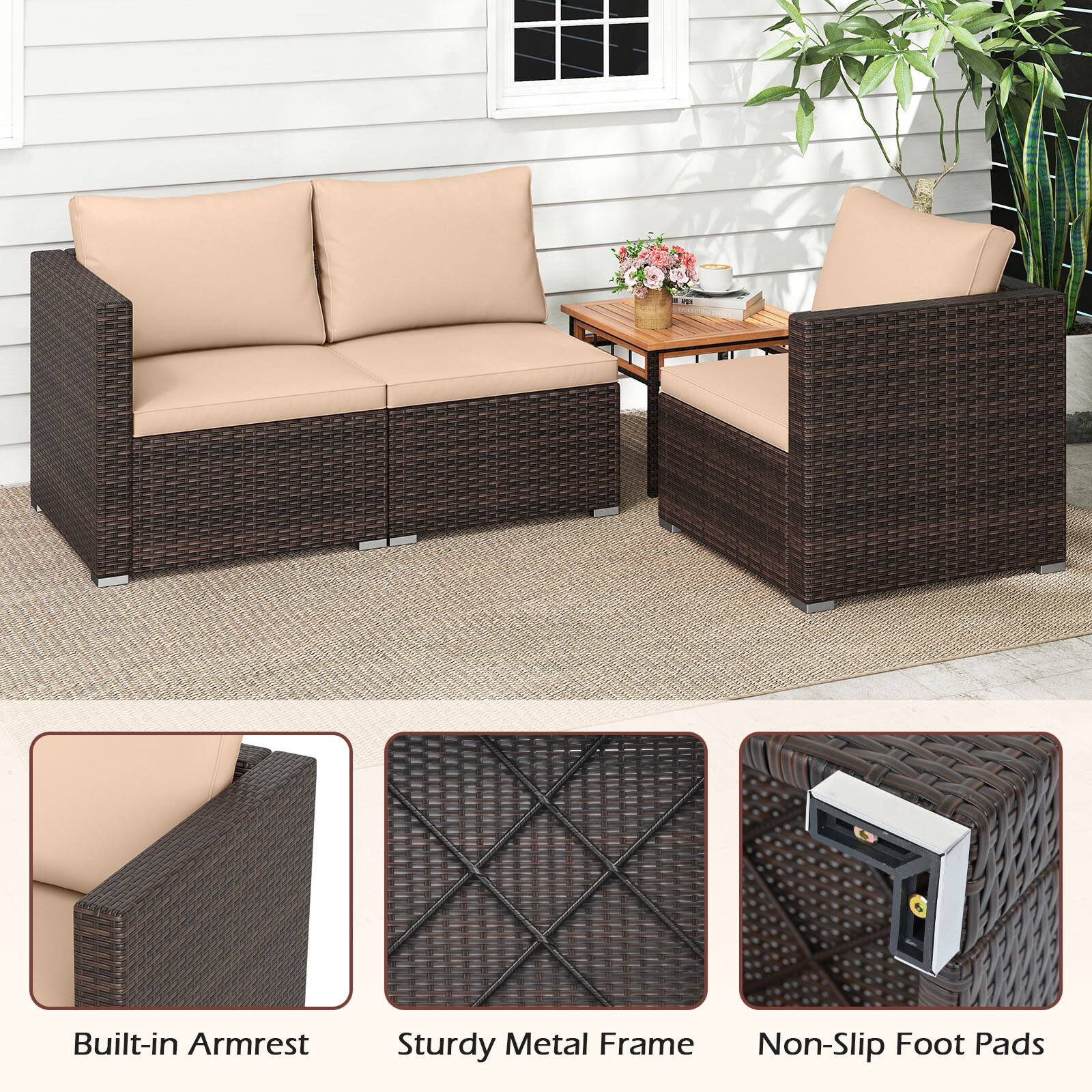 Built-in Armrest  
Sturdy Metal Frame  
Non-Slip Foot Pads