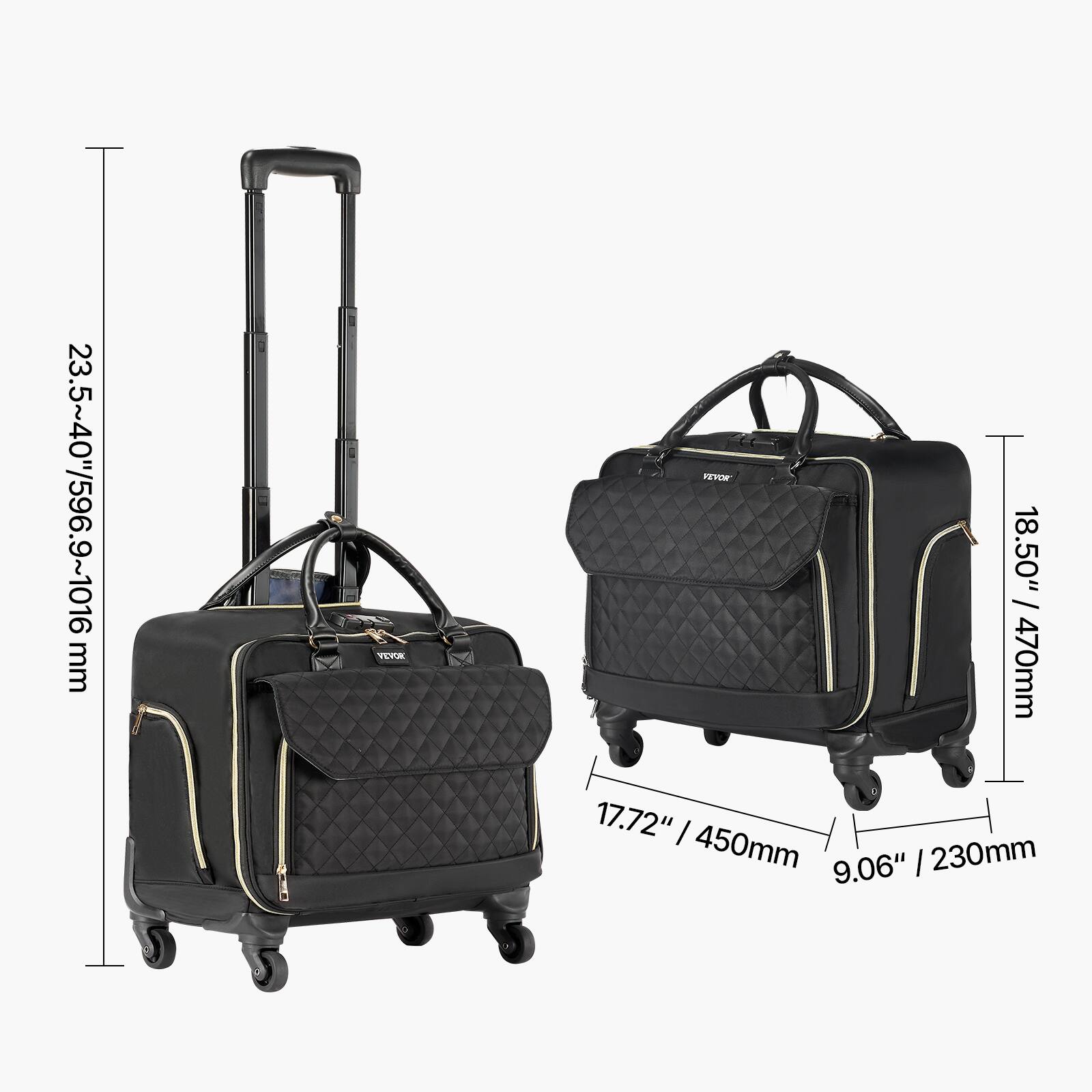 23.5~40" / 596.9~1016 mm  
18.50" / 470mm  
17.72" / 450mm  
9.06" / 230mm