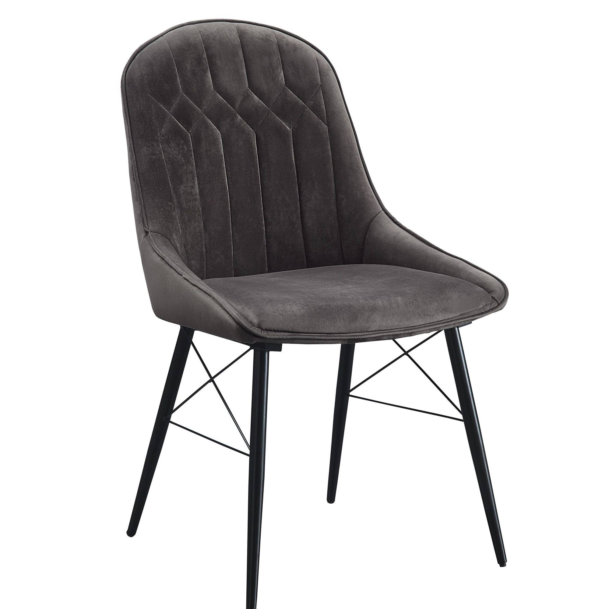Left. GOODSILO - Modern Dark Gray Fabric and Black Finish Side Chair, Set of 2 - Black+Dark Gray.