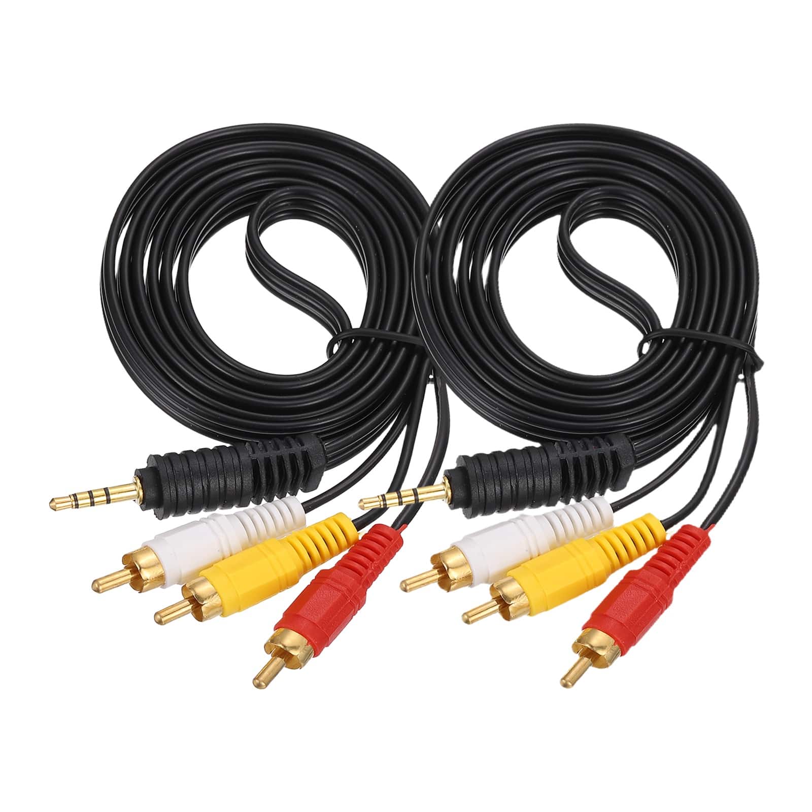 Unique Bargains - 2pcs TRRS3.5mm Male to Gold 3RCA Jack Cable, Copper Core 2.5mm PVC Audio AUX Cable for TV/Amp/Speaker/Mobile - Black