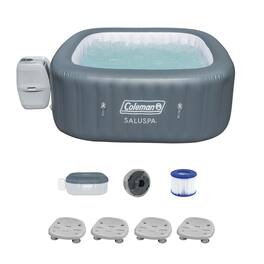 Coleman - SaluSpa 114 AirJet Square Hot Tub w/4-Pack of Bestway SaluSpa Spa Seat - Gray
