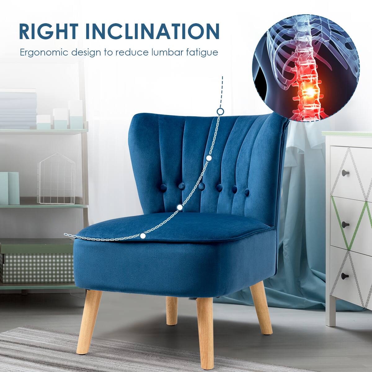 RIGHT INCLINATION  
Ergonomic design to reduce lumbar fatigue