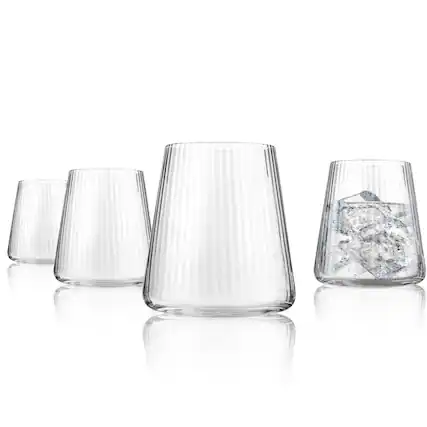 Front. Artland - Artland Soho Optic Double Old Fashion Glasses, Clear, Set of 4, 14.5 oz - Clear.