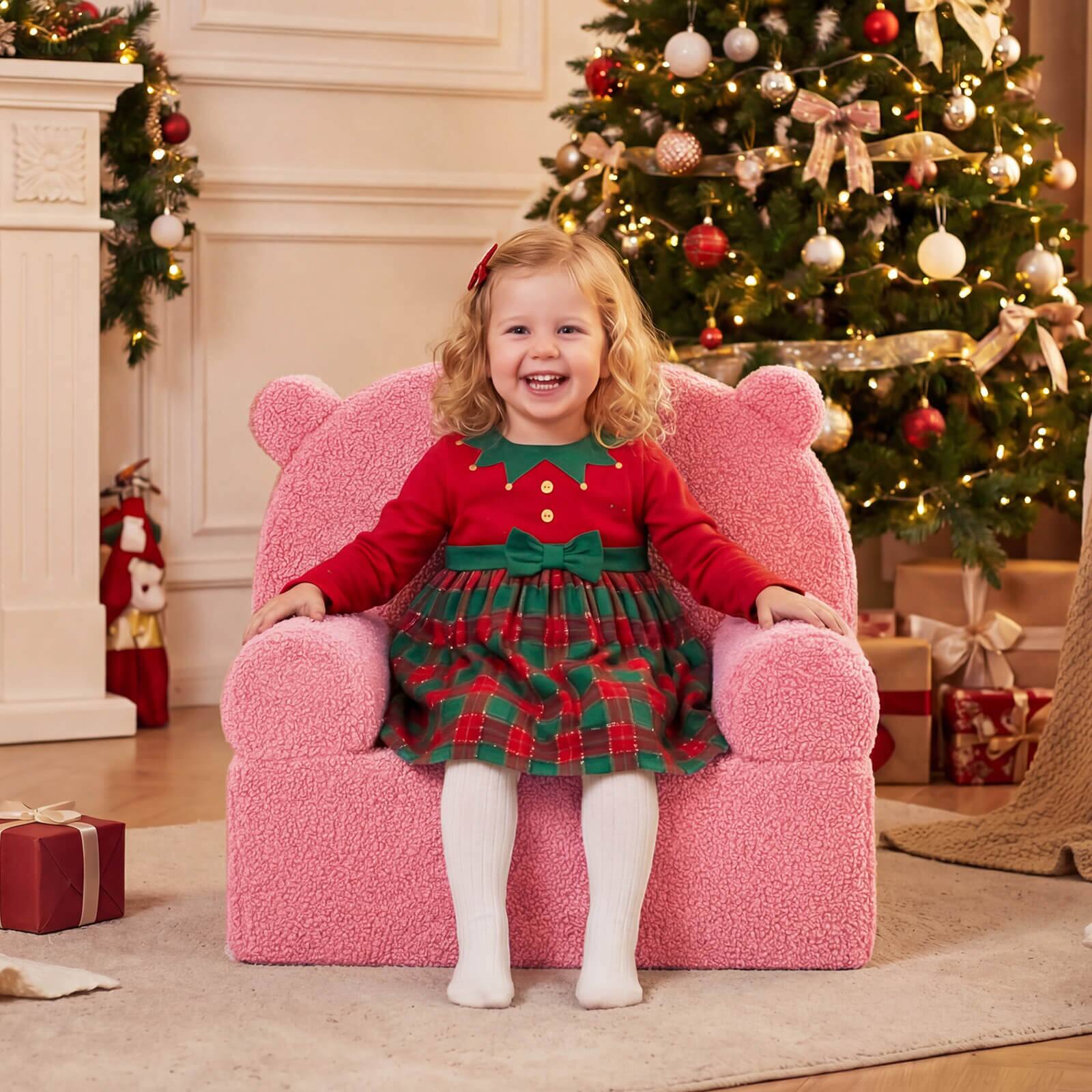 Alt View 3. Costway - Costway Kids Bear Sofa Toddler Foam Couch with Soft Fleece Fabric Cover - Pink.