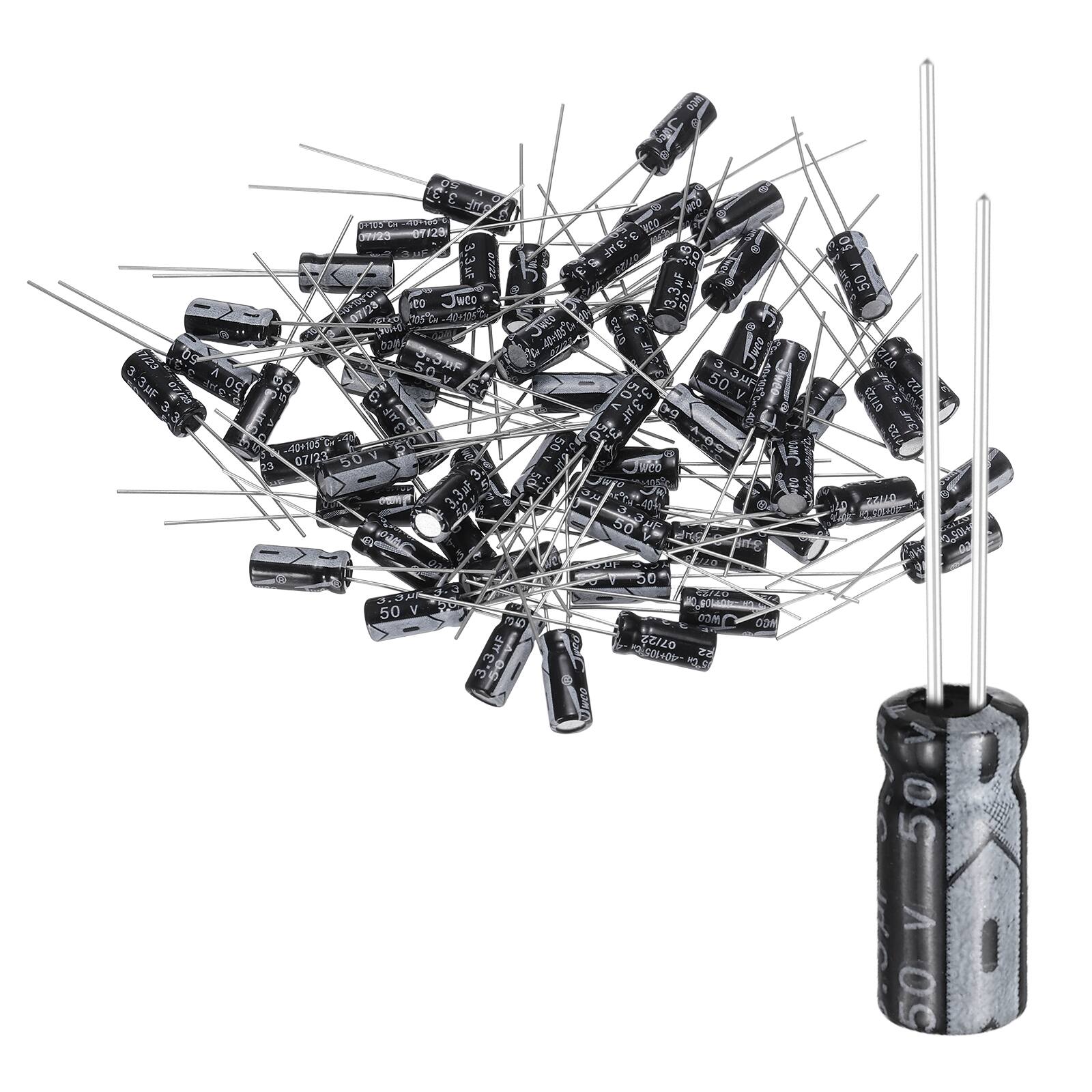 Unique Bargains - 3.3uF 50V 5x11mm Electrolytic Capacitor, 105C High Temp Radial Leads, for TVs/LCDs/VCD, 60pcs - Black price history on PriceWatchPro