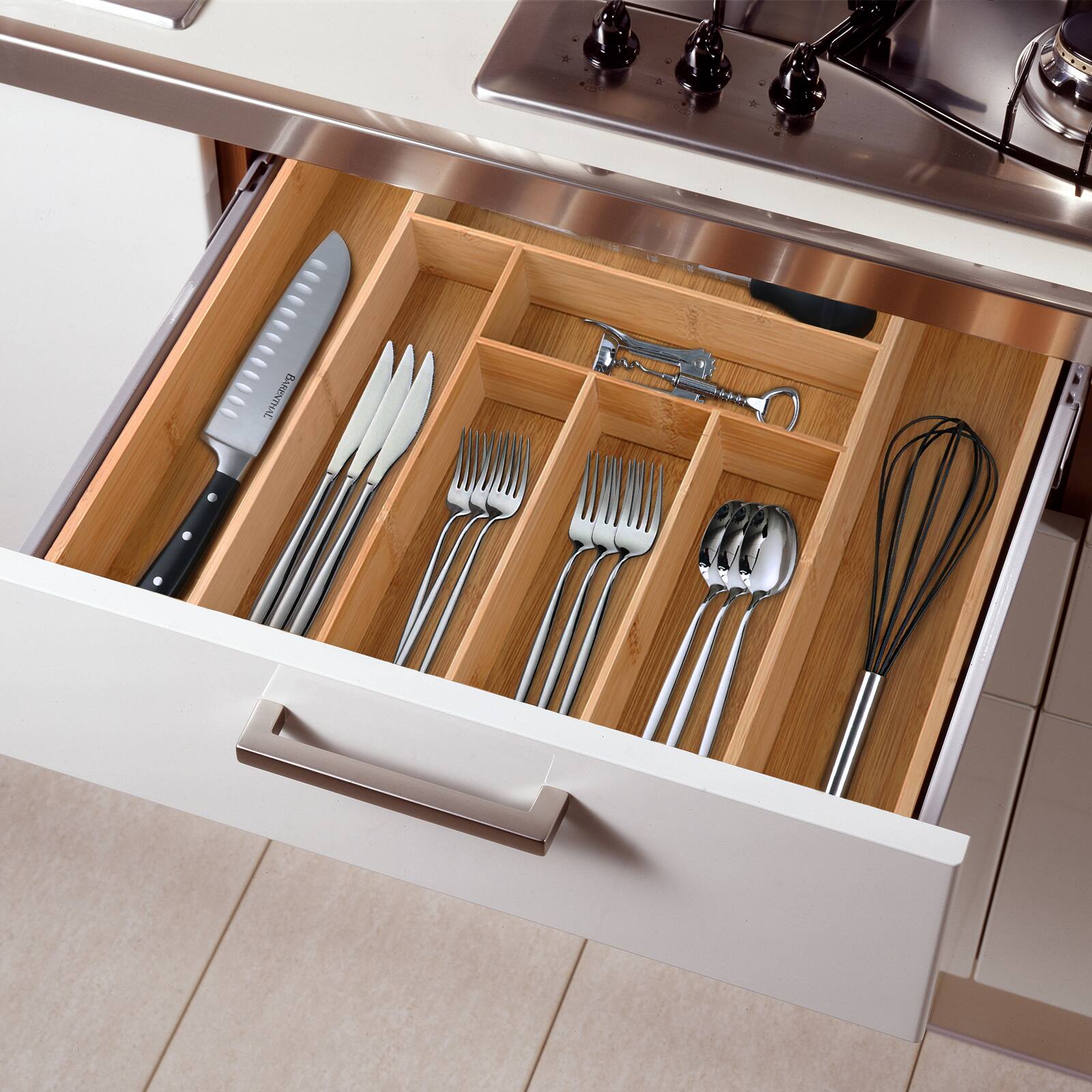 Alt View 1. KITCHENTREND - KITCHENTREND Drawer Organizer Bamboo Expandable Silverware Drawer Organizer for Utensils Holder Adjustable Cutlery Tray - Bamboo color.