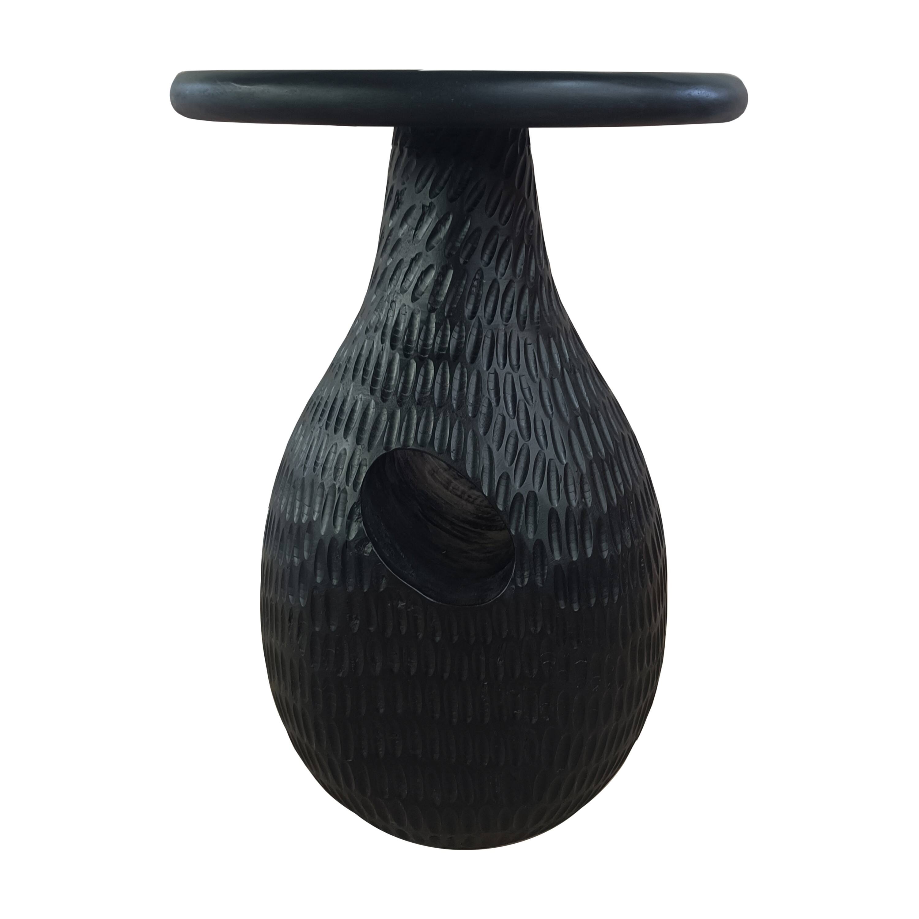 Alt View 2. Manhattan Lane - 14 Inch Side End Table, Artisan Handcrafted Mango Wood, Embossed Teardrop Shaped Base - Black.