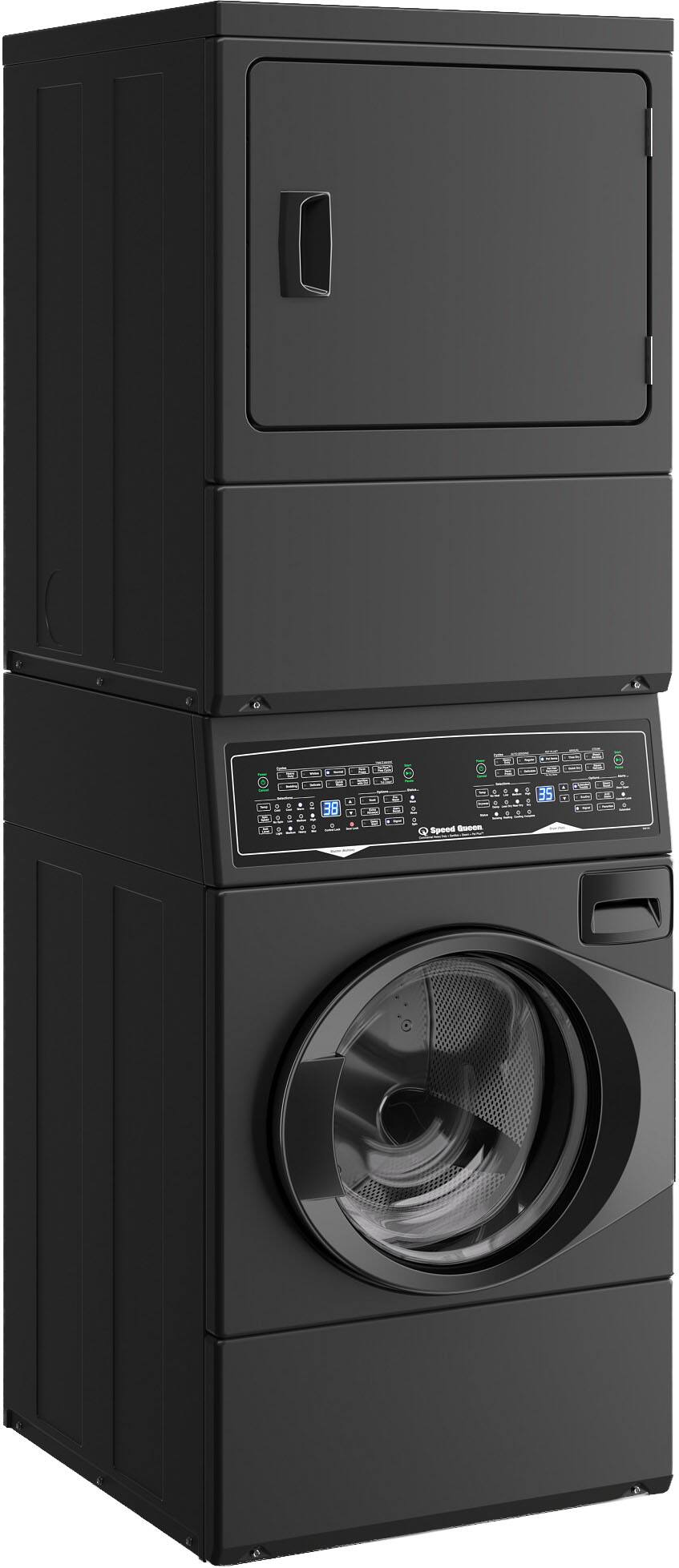 Left. Speed Queen - SF7-Stacked Washer with Gas Dryer - Matte Black.