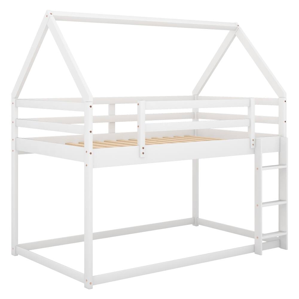 Alt View 7. Loheer - Loheer Twin Over Twin Low Bunk Bed House Bed with Ladder White - White.