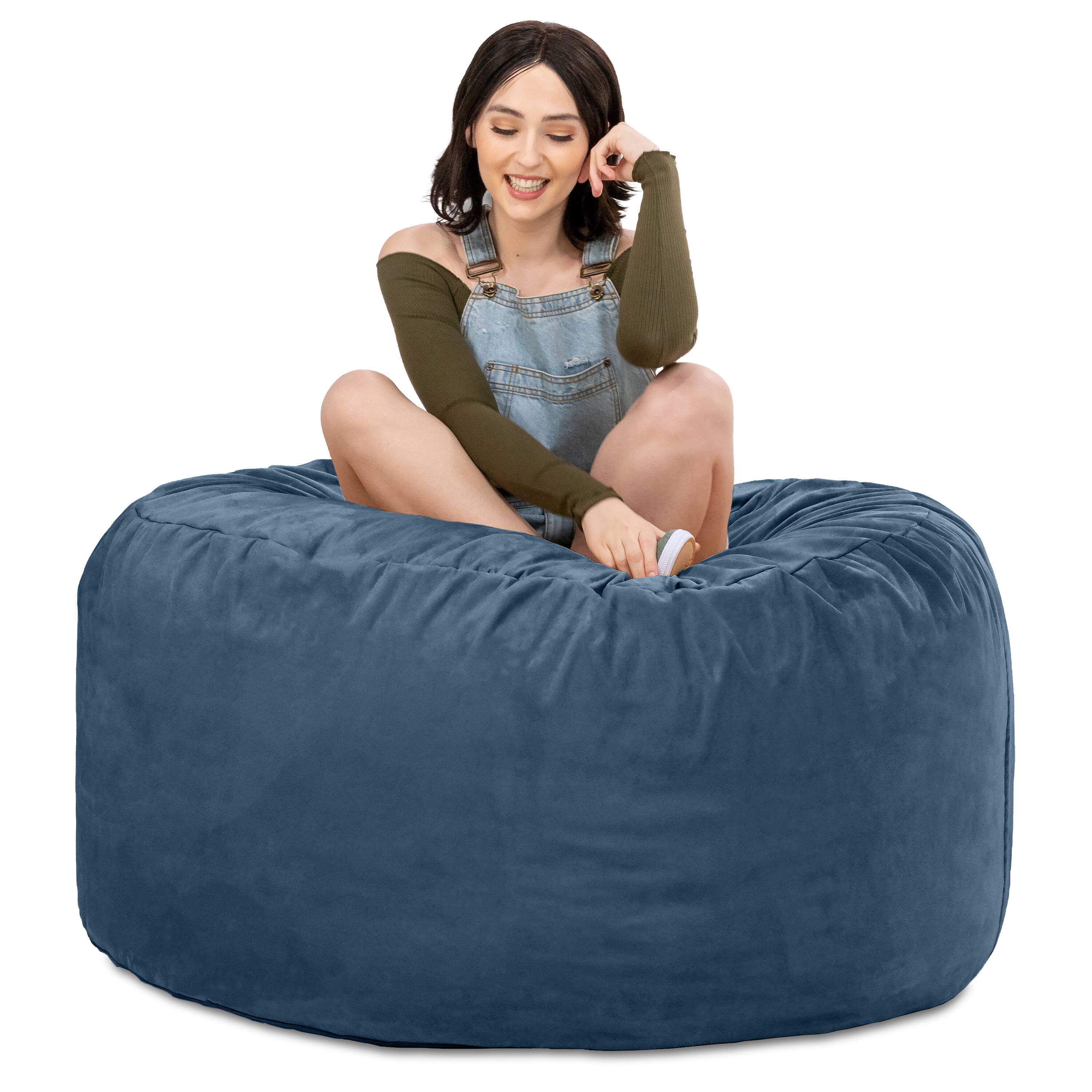 Back. Jaxx - Jaxx 4 ft Round Bean Bag Chair for Adults, Navy - Navy.