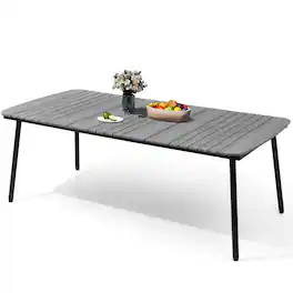 Crestlive Products - Rectangular Patio Dining Table with Umbrella Hole - Gray
