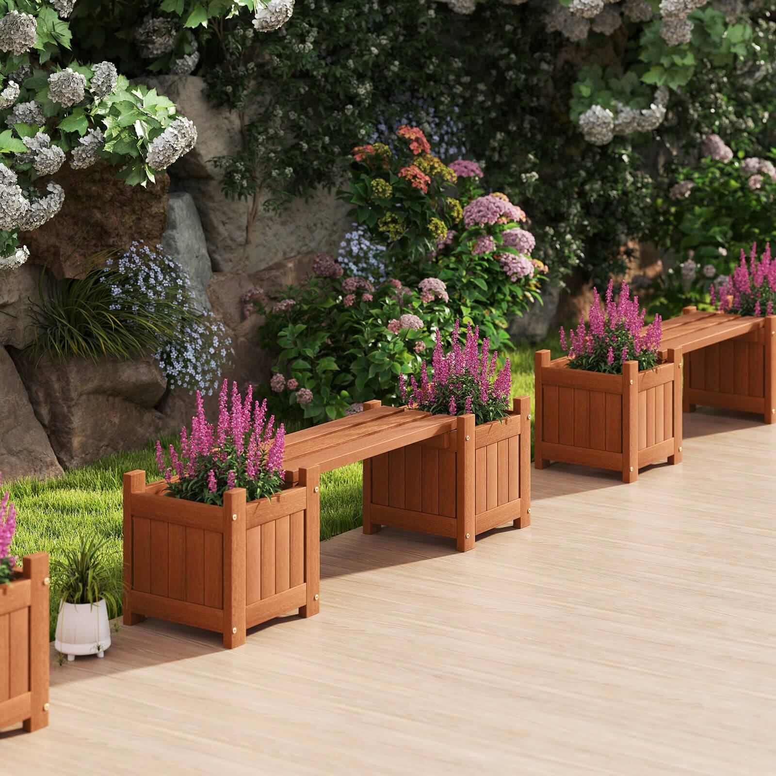 Alt View 4. Costway - Costway Wood Planter Box with Bench Open-Ended Base & Teak Oil Finish for Flowerpots - Natural.