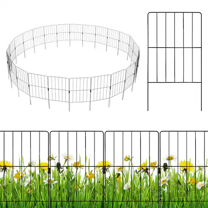 Front. Costway - 25 Pcs Decorative Garden Fence Rustproof Folding Metal Wire Animal Barrier - Black.