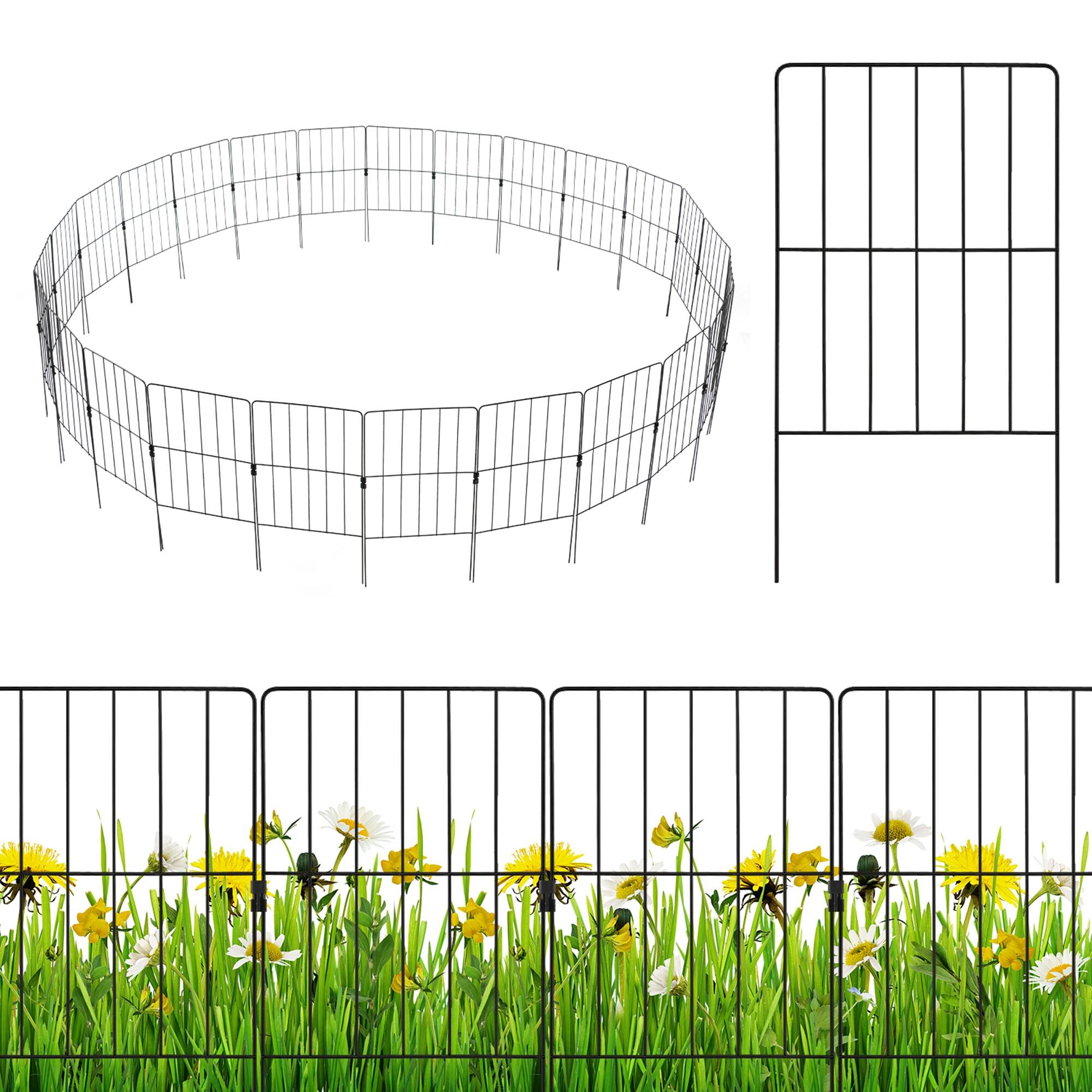 Front. Costway - 25 Pcs Decorative Garden Fence Rustproof Folding Metal Wire Animal Barrier - Black.