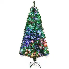 WELLFOR - 7 ft Pre‑lit Fiber‑Optic Artificial Christmas Tree with 820 Branch Tips,Christmas Indoor Decorations for Home Office - Green