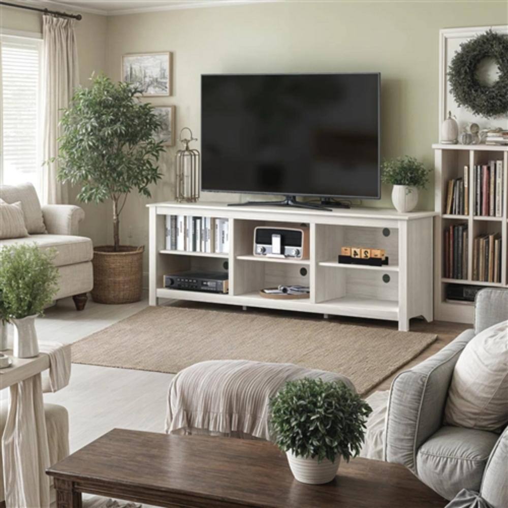 Left. Hivvago - Farmhouse TV Stand in White Wood Grain Finish - for TVs up to 70-inch - White.