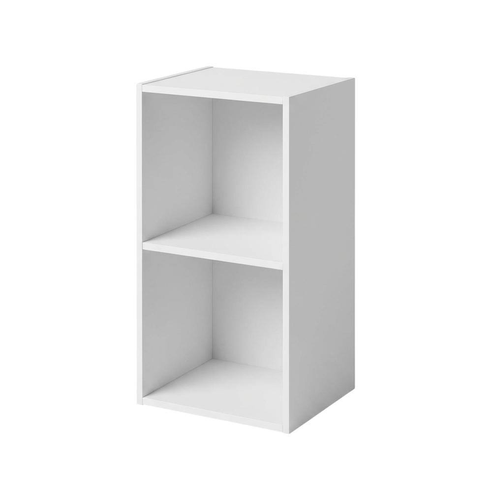 Left. FurniFact - Wooden 2-Tier Open Shelf Closet Organizer for Multi-Purpose Storage - White.