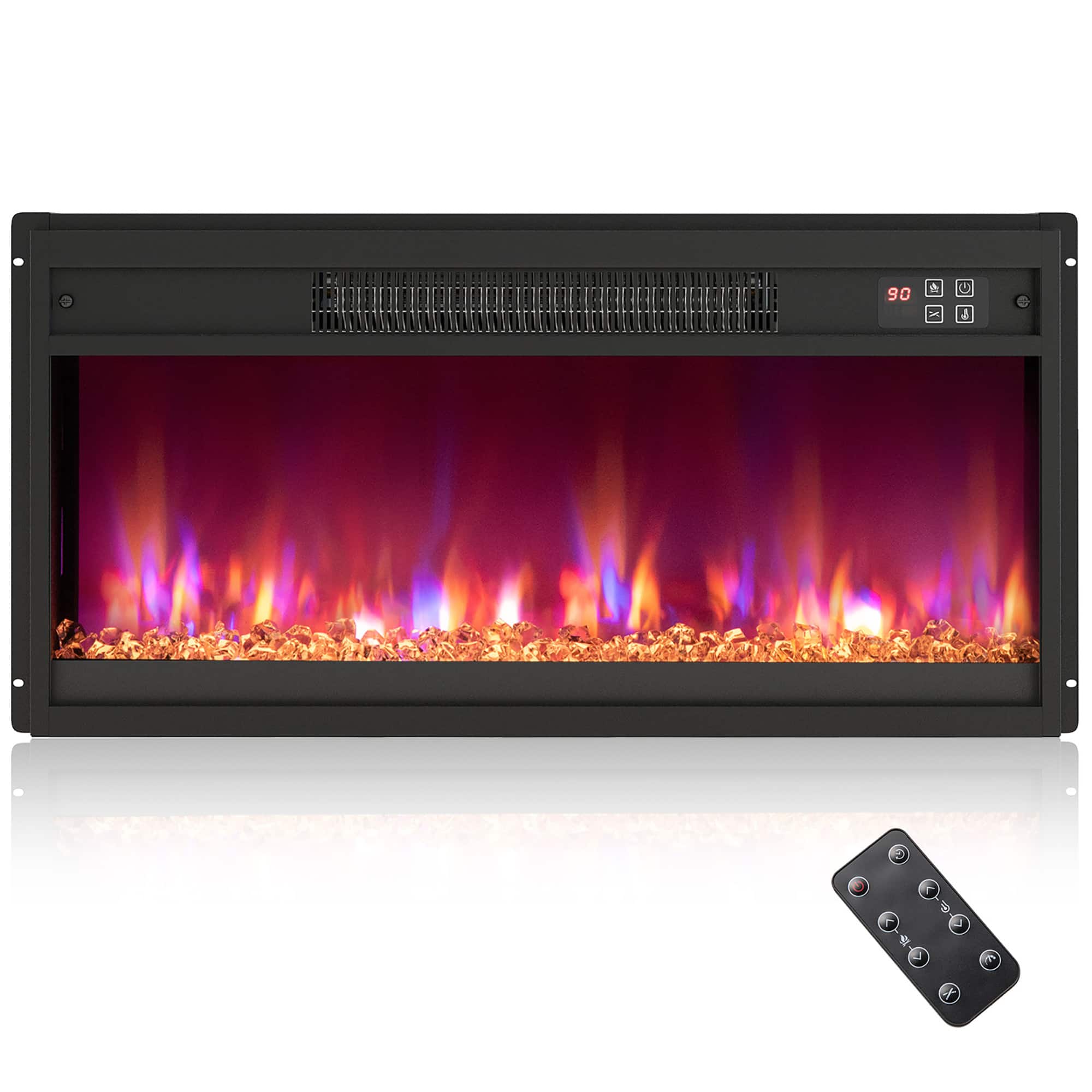 Front. Gymax - Gymax 26'' Electric Fireplace Insert Recessed 1500W Fireplace Heater w/ Remote Control - Black.