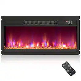 Gymax - 26'' Electric Fireplace Insert Recessed 1500W Fireplace Heater w/ Remote Control - Black