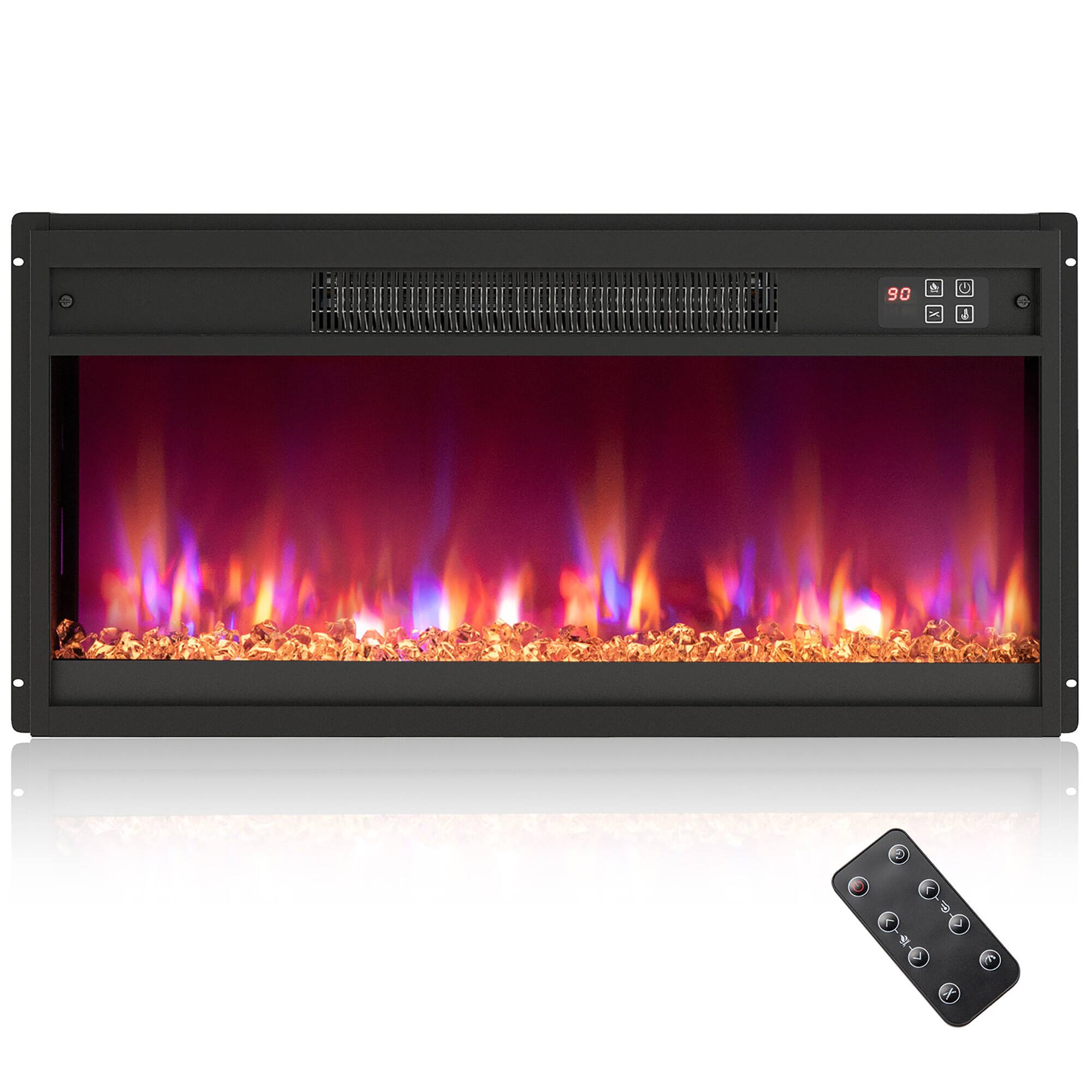 Front. Gymax - Gymax 26'' Electric Fireplace Insert Recessed 1500W Fireplace Heater w/ Remote Control - Black.