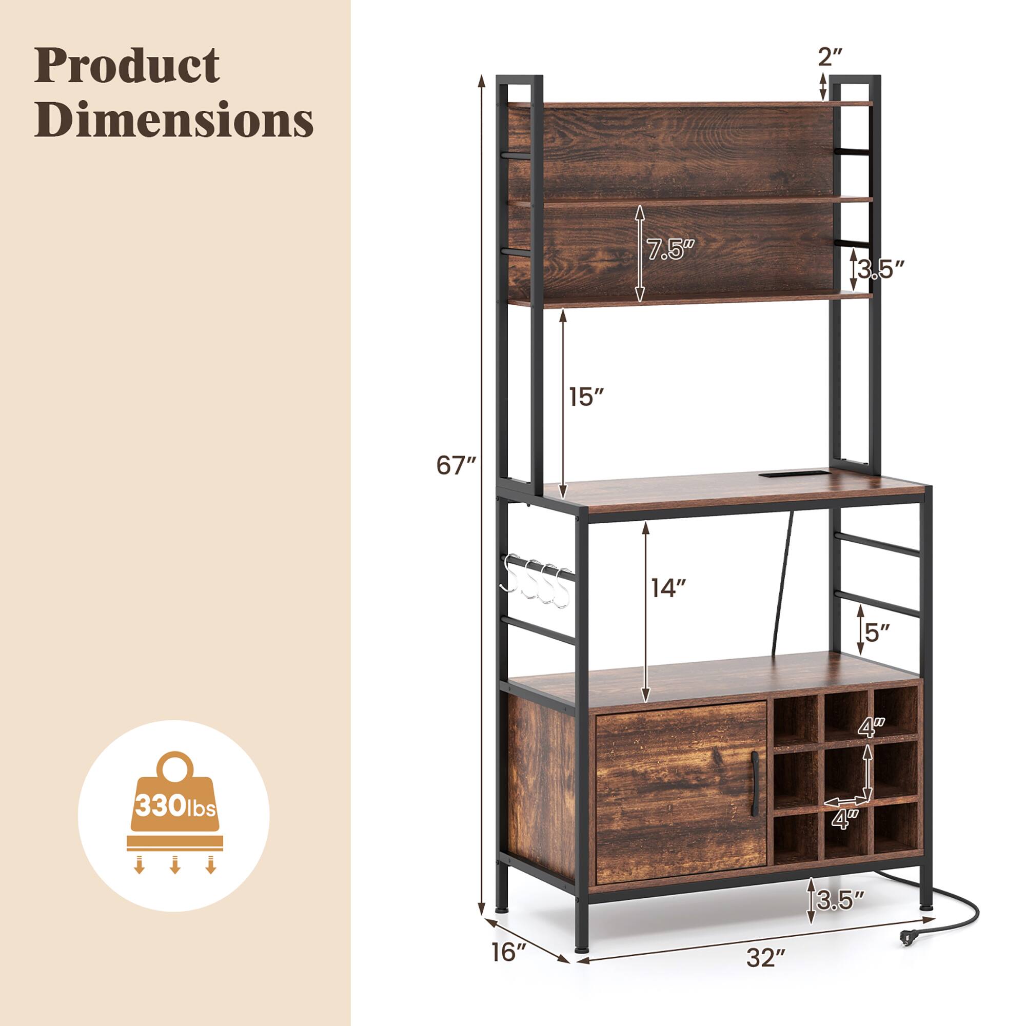 Product Dimensions:  
- 2"  
- 7.5"  
- 13.5"  
- 15"  
- 67"  
- 14"  
- 5"  
- 4"  
- 330 lbs  
- 3.5"  
- 16"  
- 32"