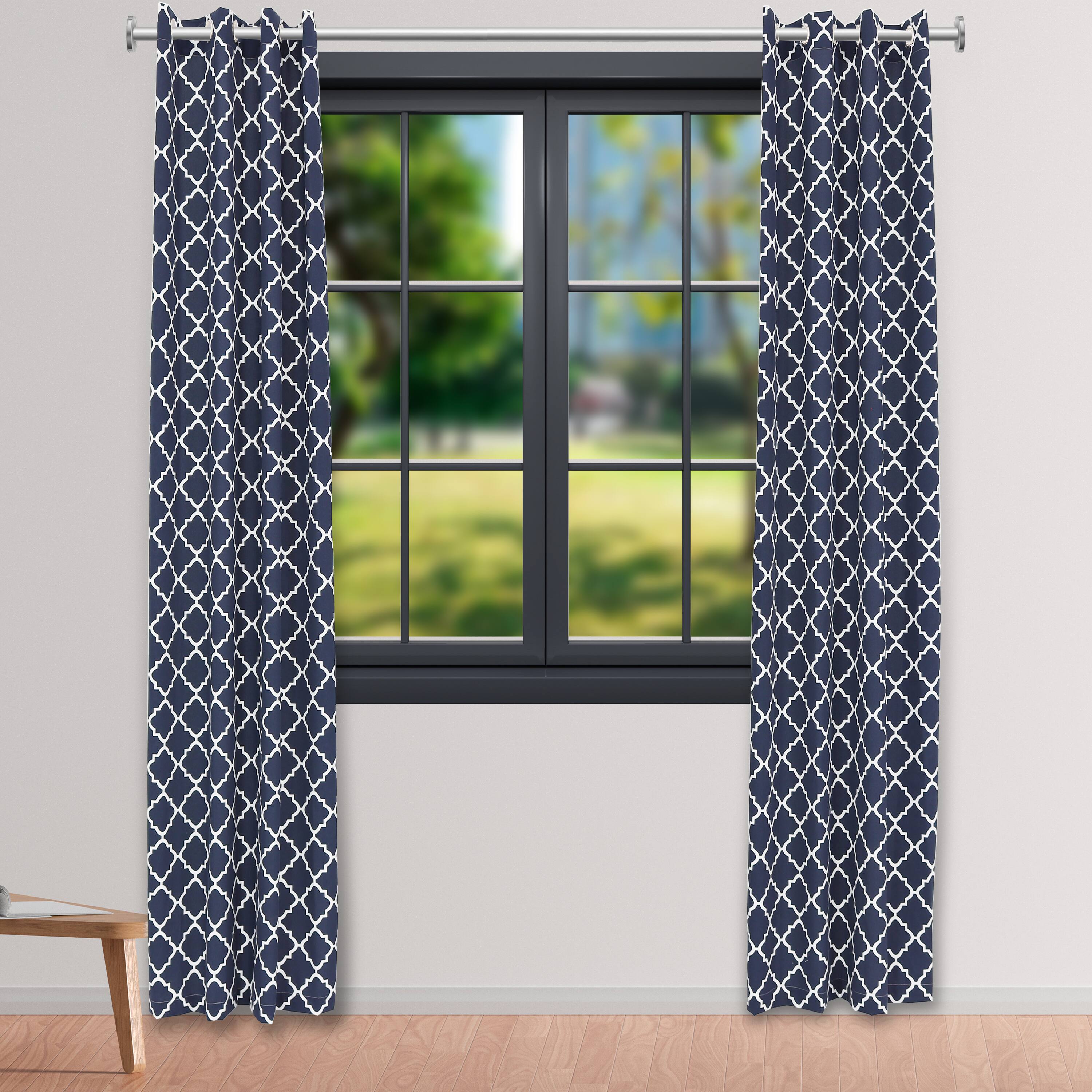Alt View 5. Sunnydaze - Outdoor Curtain Panel - 52 in x 108 in - Set of 2 - Blue Quatrefoil.