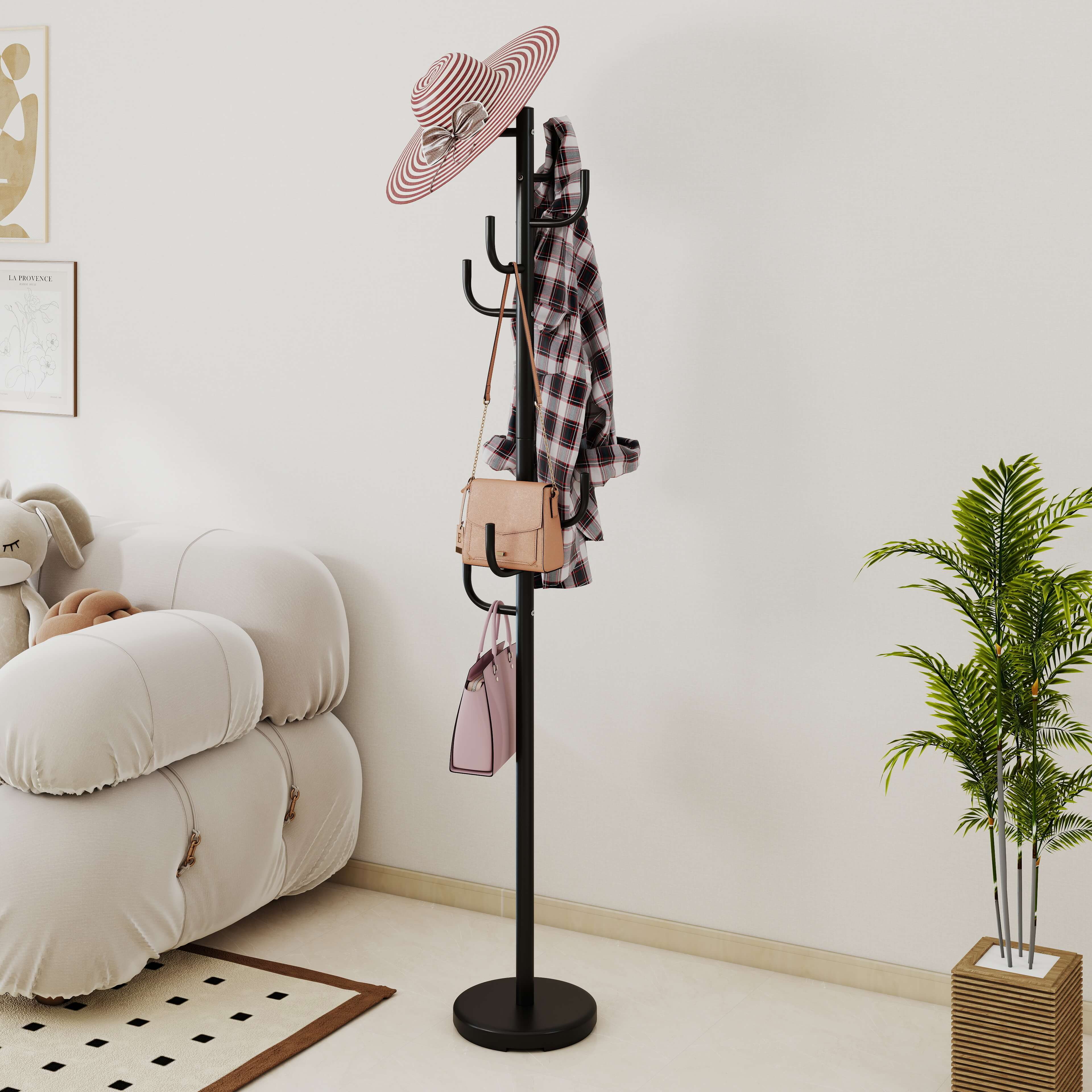 Alt View 1. Costway - Costway Metal Coat Rack Hat Hanger Hooks Hall Entryway For Jacket Umbrella Tree Stand - Black.