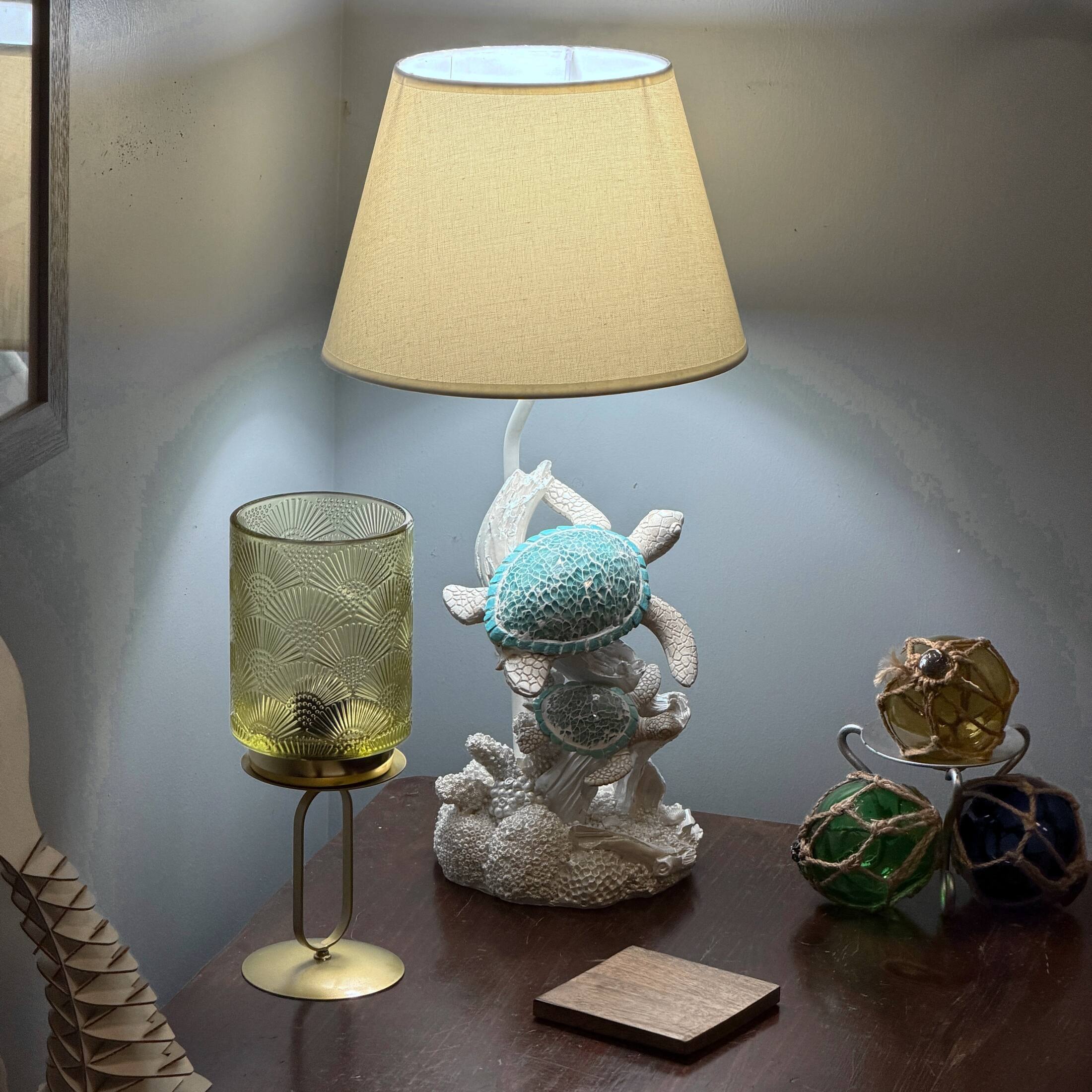 Alt View 5. Fancy That - Set of 2 Resin Sea Turtle Table Lamps with Blue Mosaic Shells, 19 Inch Each - Blue.