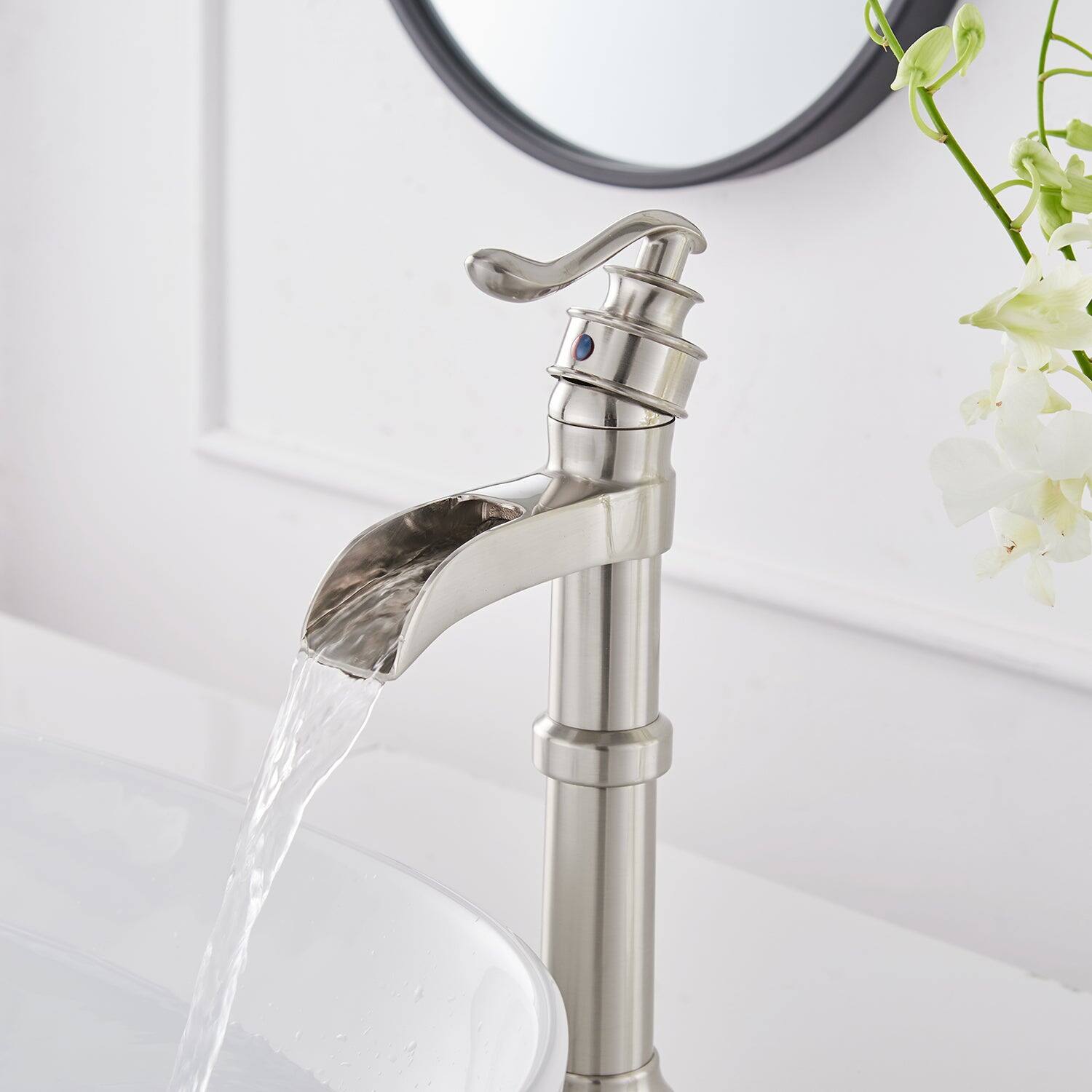 Alt View 5. Boyel Living - Waterfall Single Hole Single-Handle Vessel Bathroom Faucet with Pop-up Drain in Brushed Nickel - Brushed Nickel.