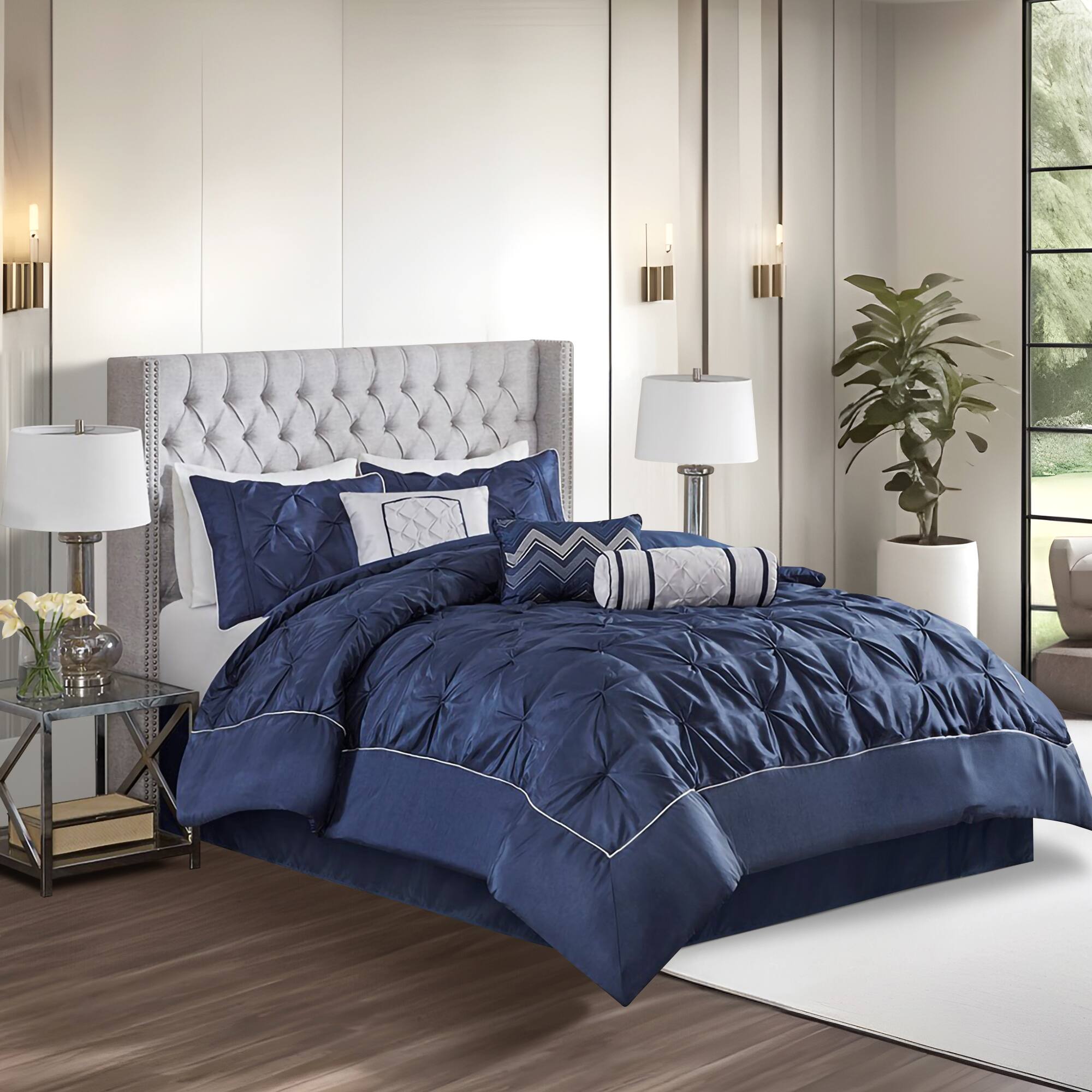 Alt View 4. Gracie Mills - Gracie Mills Shelby 7-Piece Padded Comforter Set - Navy.