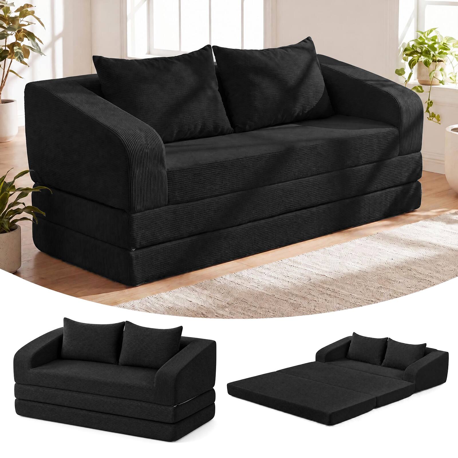 Alt View 7. Costway - Costway 61" Convertible Futon Sofa Bed with 2 Back Cushions for Living Room, No Assembly - Black.
