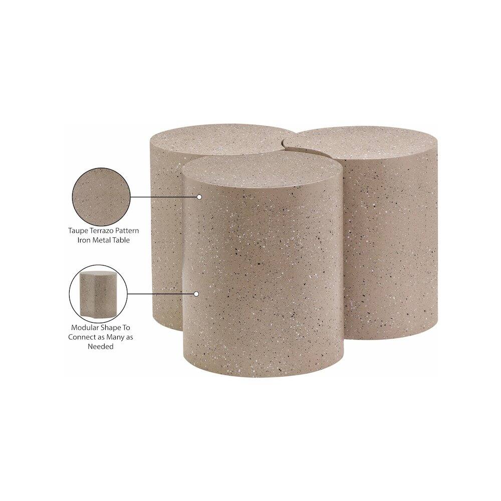 - Taupe Terrazzo Pattern
- Iron Metal Table
- Modular Shape To Connect as Many as Needed