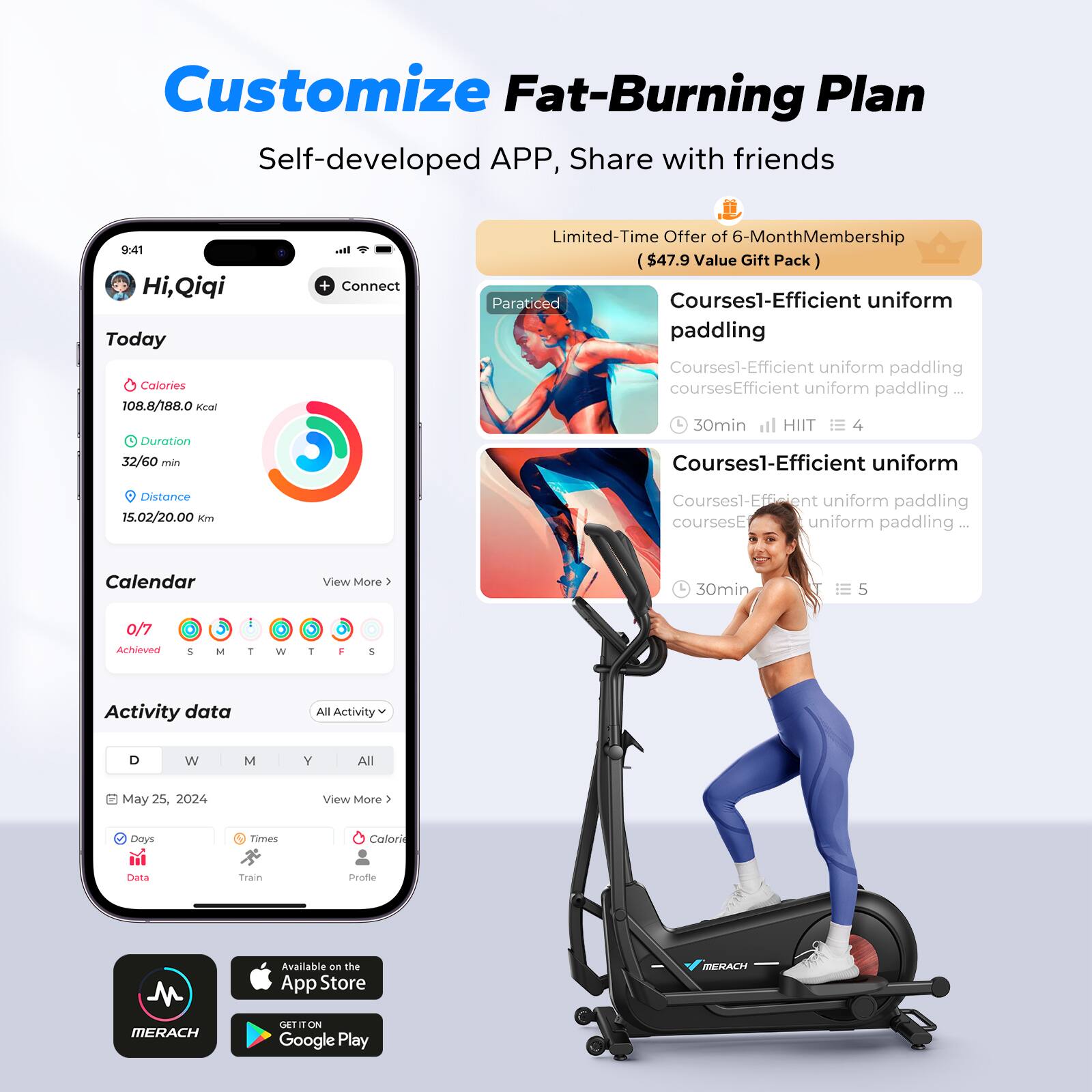 Alt View 6. MERACH - MERACH E27 Elliptical Magnetic Exercise Machine Hyper-Quiet 8 Resistance Levels - Black.