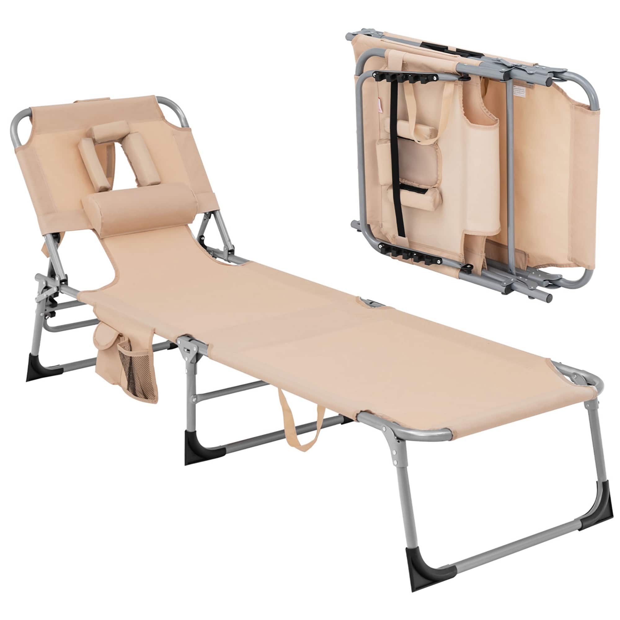 Costway - Outdoor Beach Lounge Chair Folding Chaise Lounge with Pillow - Beige price history on PriceWatchPro