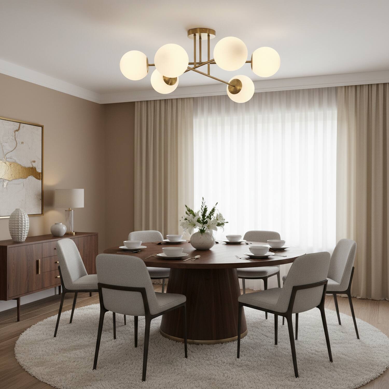 Alt View 7. Umeiluce - Modern 6-Light 30.7 Inches Semi-Flush Mount Glass Globes E12 - Brass.
