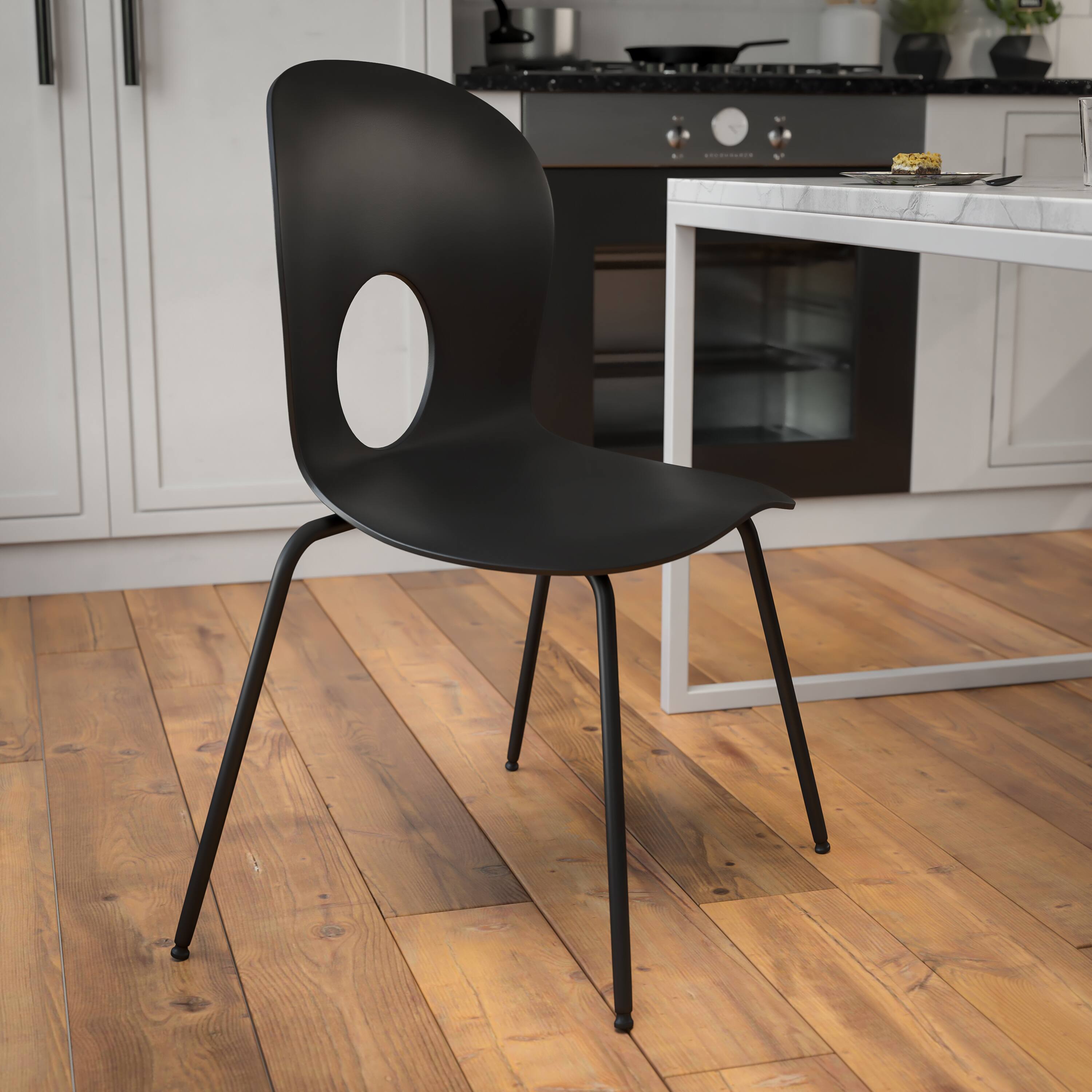 Alt View 1. Emma + Oliver - Multipurpose Designer Plastic Cafe Stack Chair - Black.
