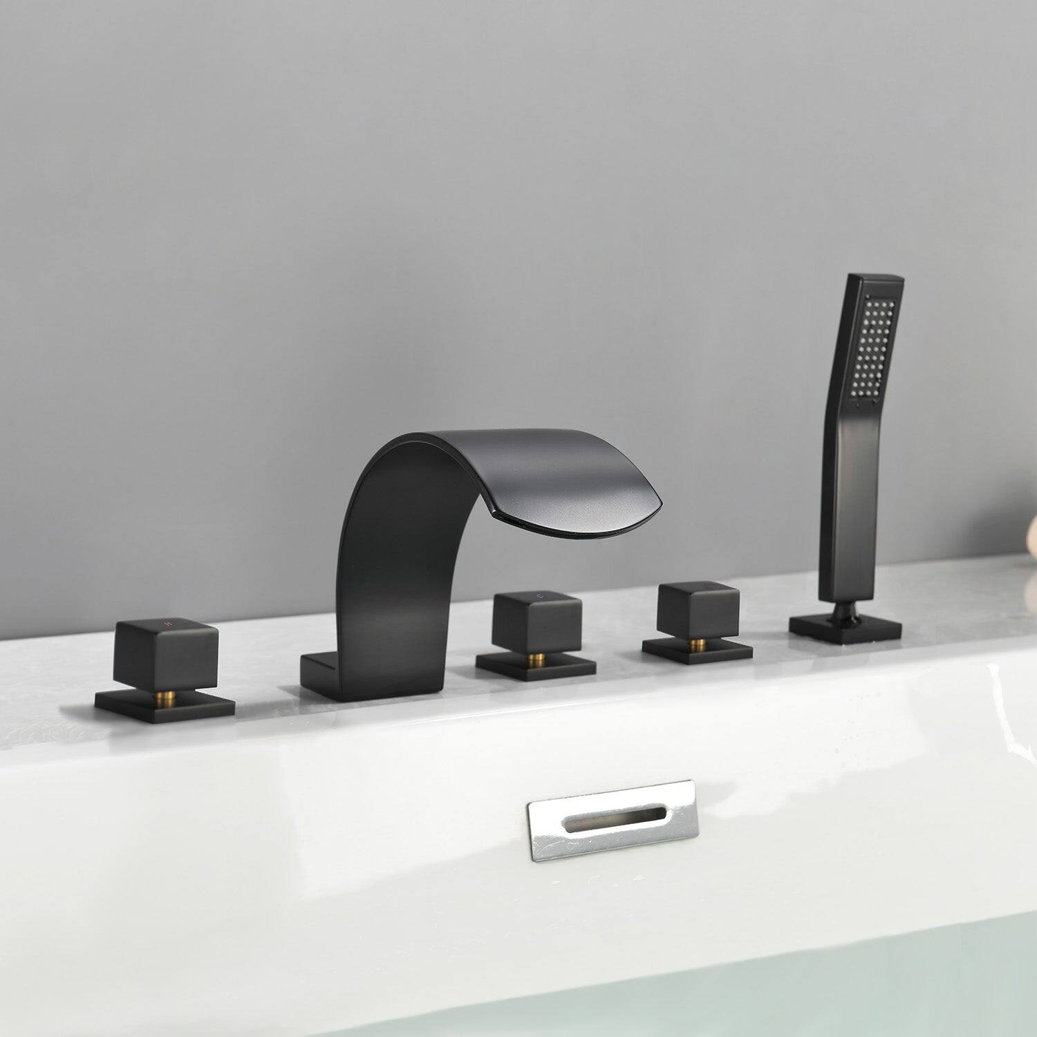 Alt View 3. Boyel Living - Black Cold and Hot Waterfall Flow Handheld Shower Bath Tub Faucet Five Hole Installation Durable Designl - Matte Black.