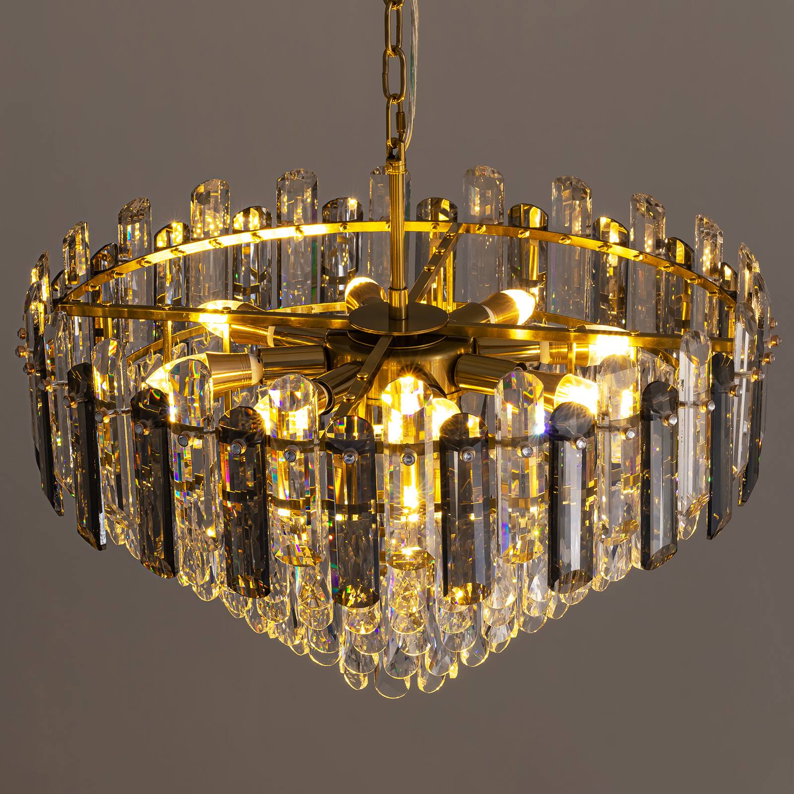 Back. Siljoy - 24-inch Gold K9 Crystal Chandelier Modern Ceiling Light for Living Room Kitchen Island, Dimmable E12 Base - Gold.