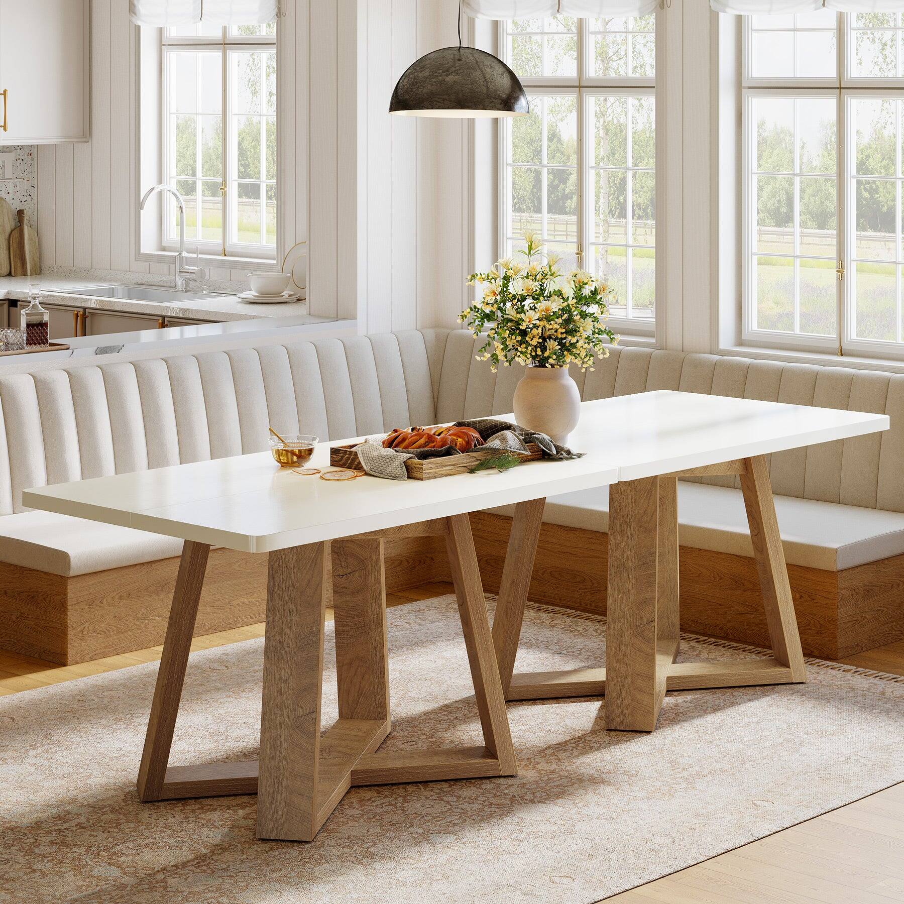 Alt View 4. Tribesigns - Modern Dining Table with Engineered Wood Construction and Wood Grain Finish for Kitchen and Living Room - White.
