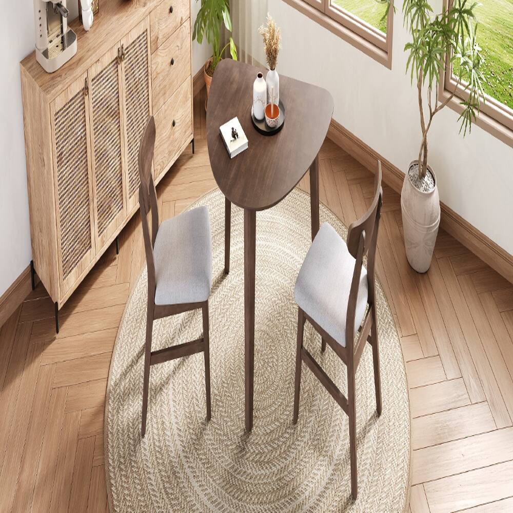 Left. Loheer - Loheer 3-Piece Table Set Triangular Side Table & Curved Wood Chairs Space-Saving Dining Set Brown Finish - Brown.
