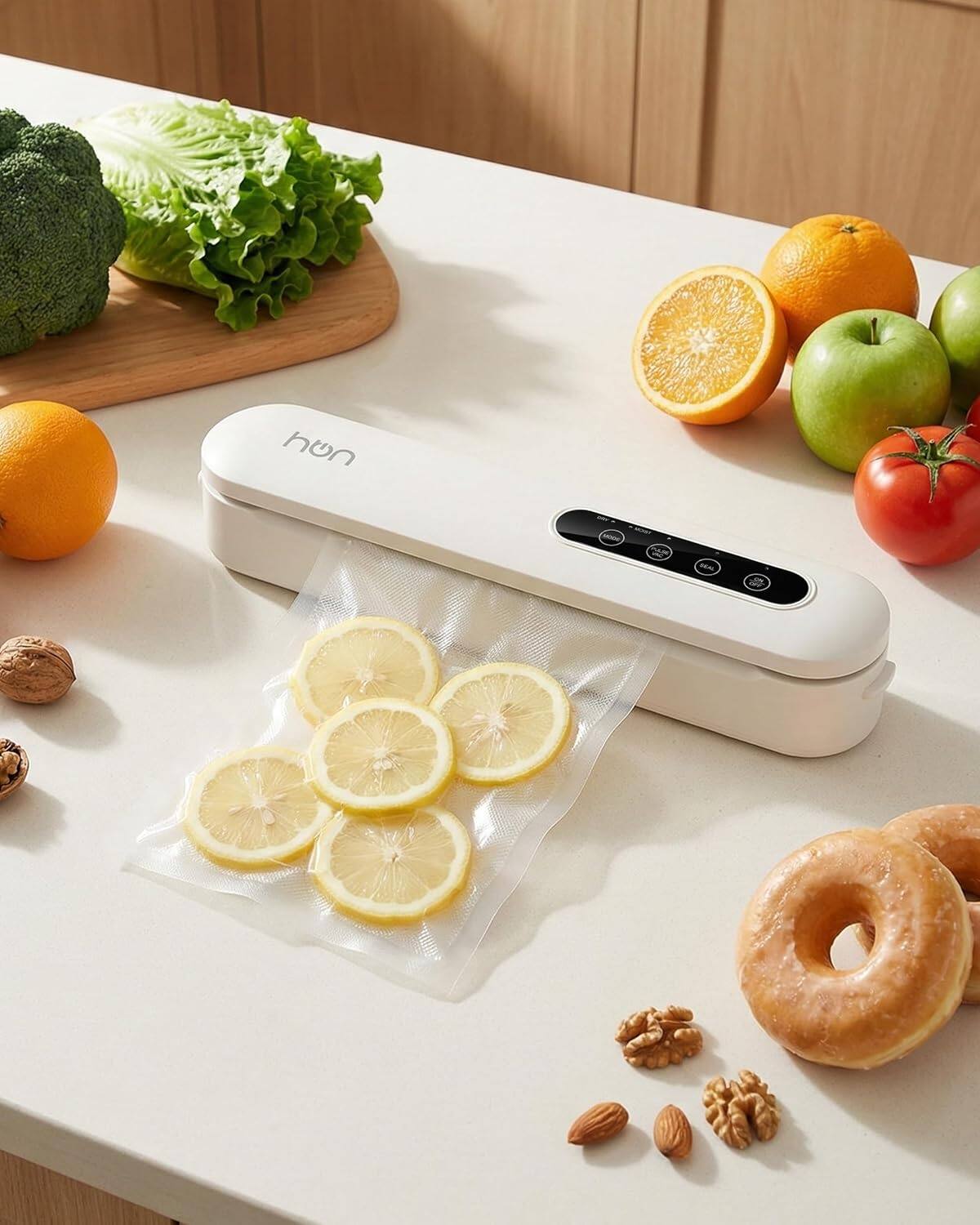Angle. HBN - HBN Vacuum Sealer Machine, Automatic, Dry & Moist Modes, Compact, Built-in Safety, Efficient for Home & Kitchen - White.
