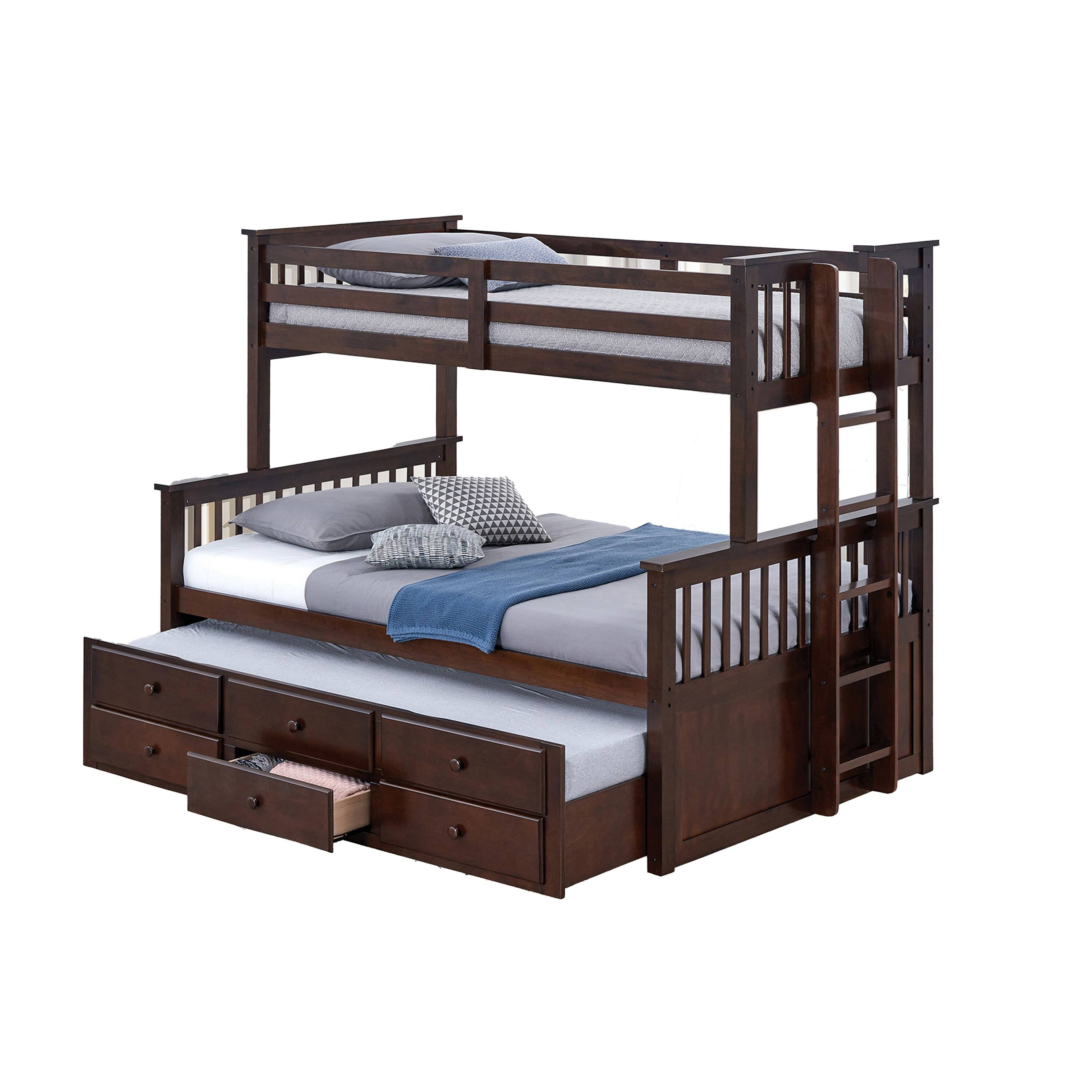 Alt View 1. Manhattan Lane - Veran Twin Over Full Bunk Bed, Trundle and 3 Drawers, Dark Brown Solid Wood - Brown.