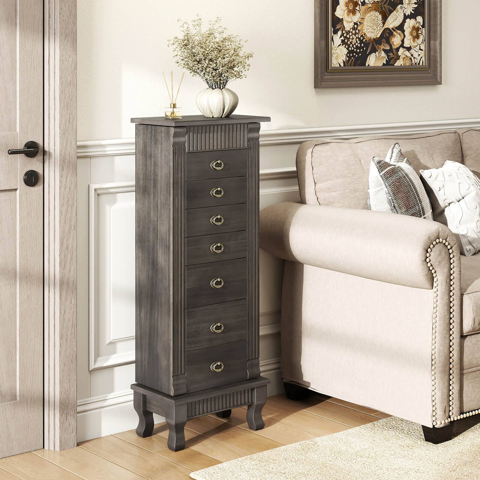 Alt View 1. Costway - Costway Jewelry Cabinet Armoire Box Storage Chest Stand Organizer Wood Christmas Gift - Gray.