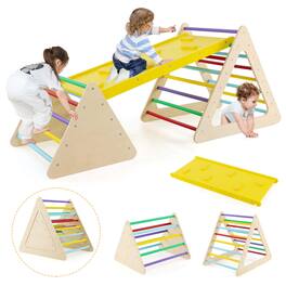 Costway - 5 in 1 Montessori Triangle Set 3PCS Wooden Toddler Climbing Playset with Nesting Large - Multicolor