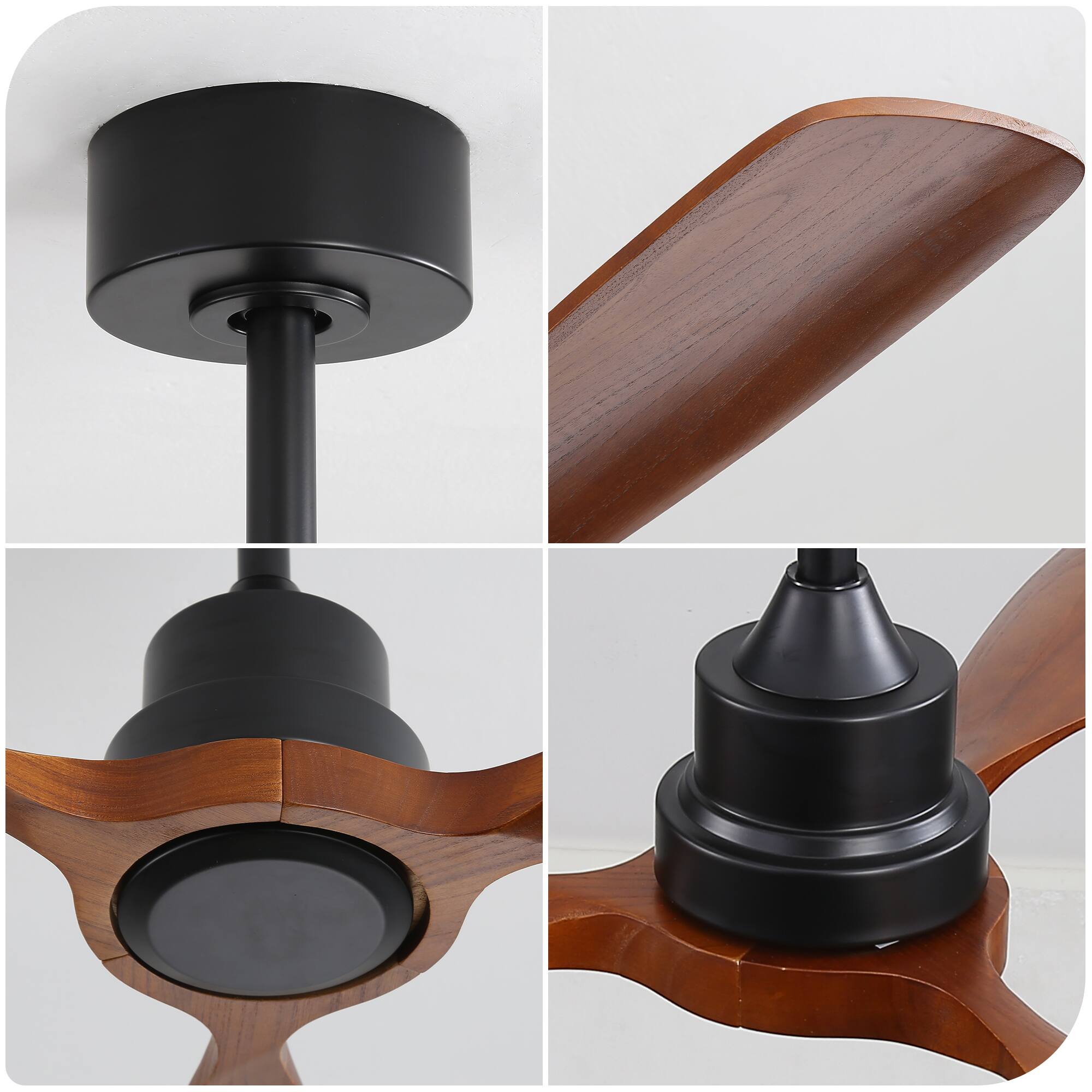 Angle. APRILSOUL - 48 Inch Ceiling Fan No Light 3 Wood Blades 6 Speed Remote DC Motor - Black.