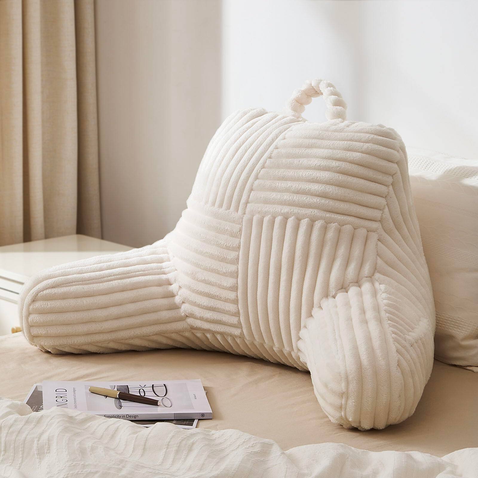 Fabibe - Reading Pillow For Sitting In Bed Large Flannel Up Adult & Backrest Cushion Sit Couch Or Floor Dorm Cream White - Ivory White-Standard(18inch)